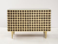 Pair of Sculptural Bronze Murano Glass and Brass Cabinets or Sideboards, Italy