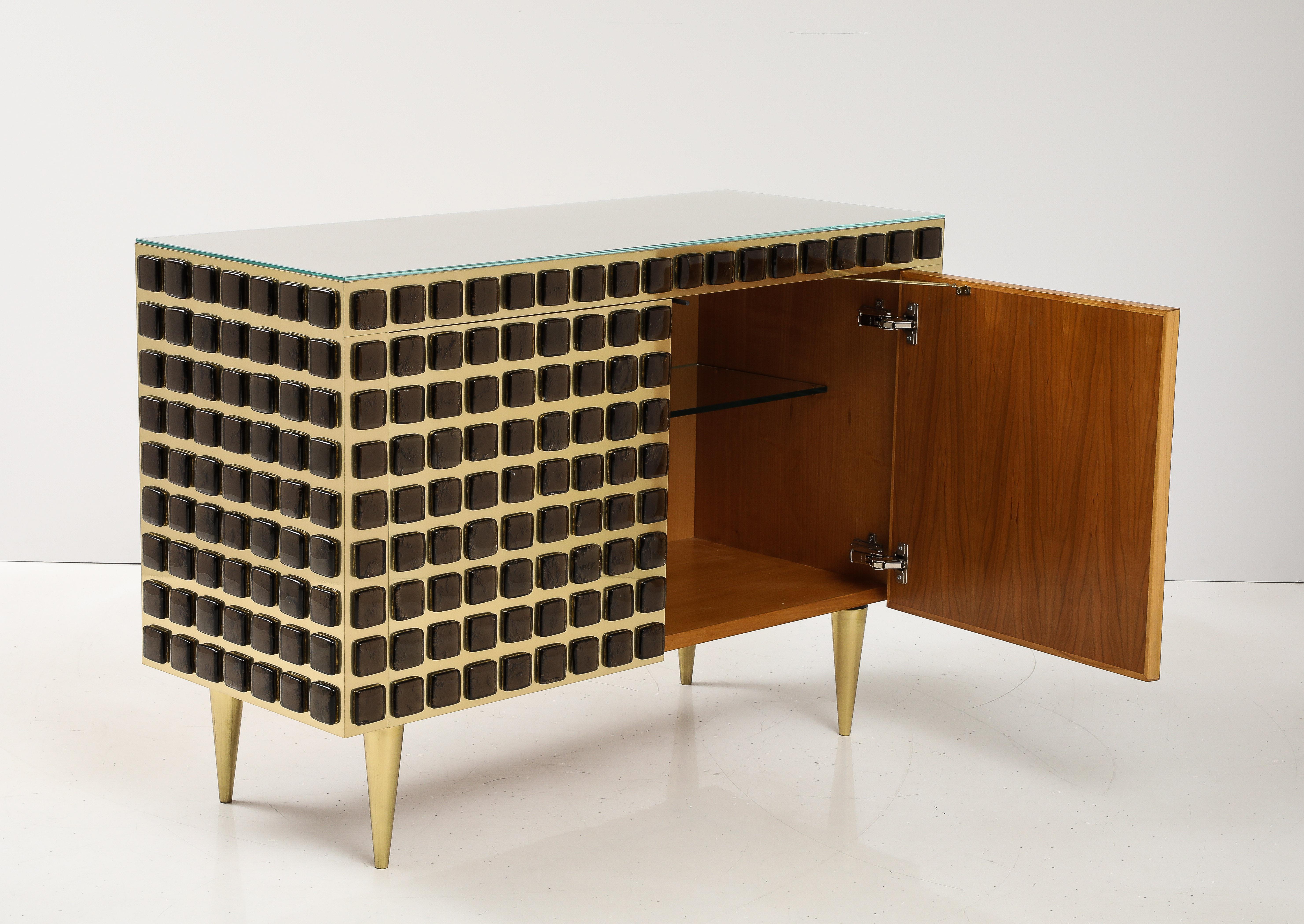 Pair of Sculptural Bronze Murano Glass and Brass Cabinets or Sideboards, Italy For Sale 2