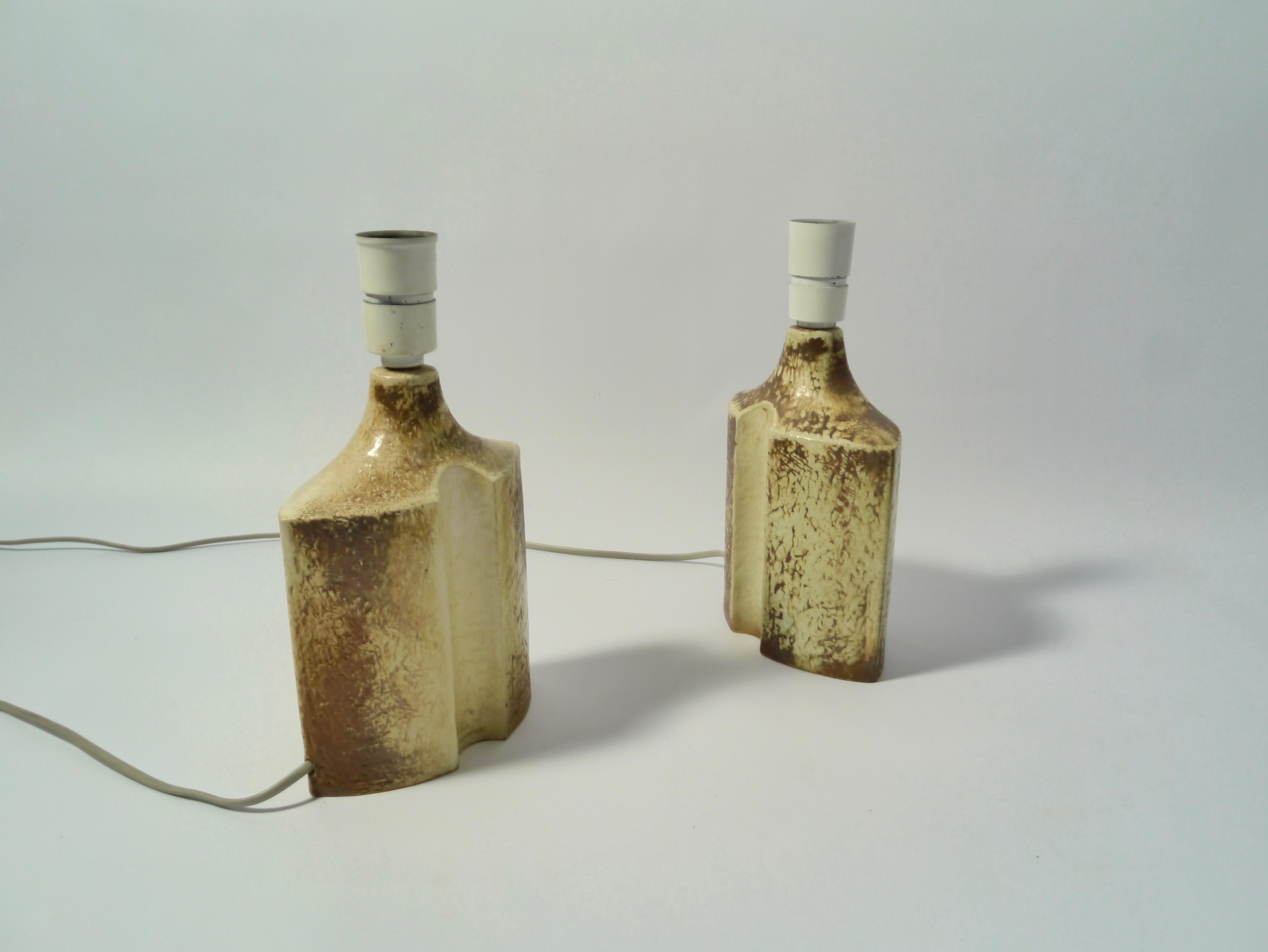 Glazed Pair of Sculptural Brutalist Danish Stoneware Lamps by Haico Nitzsche for Soholm For Sale