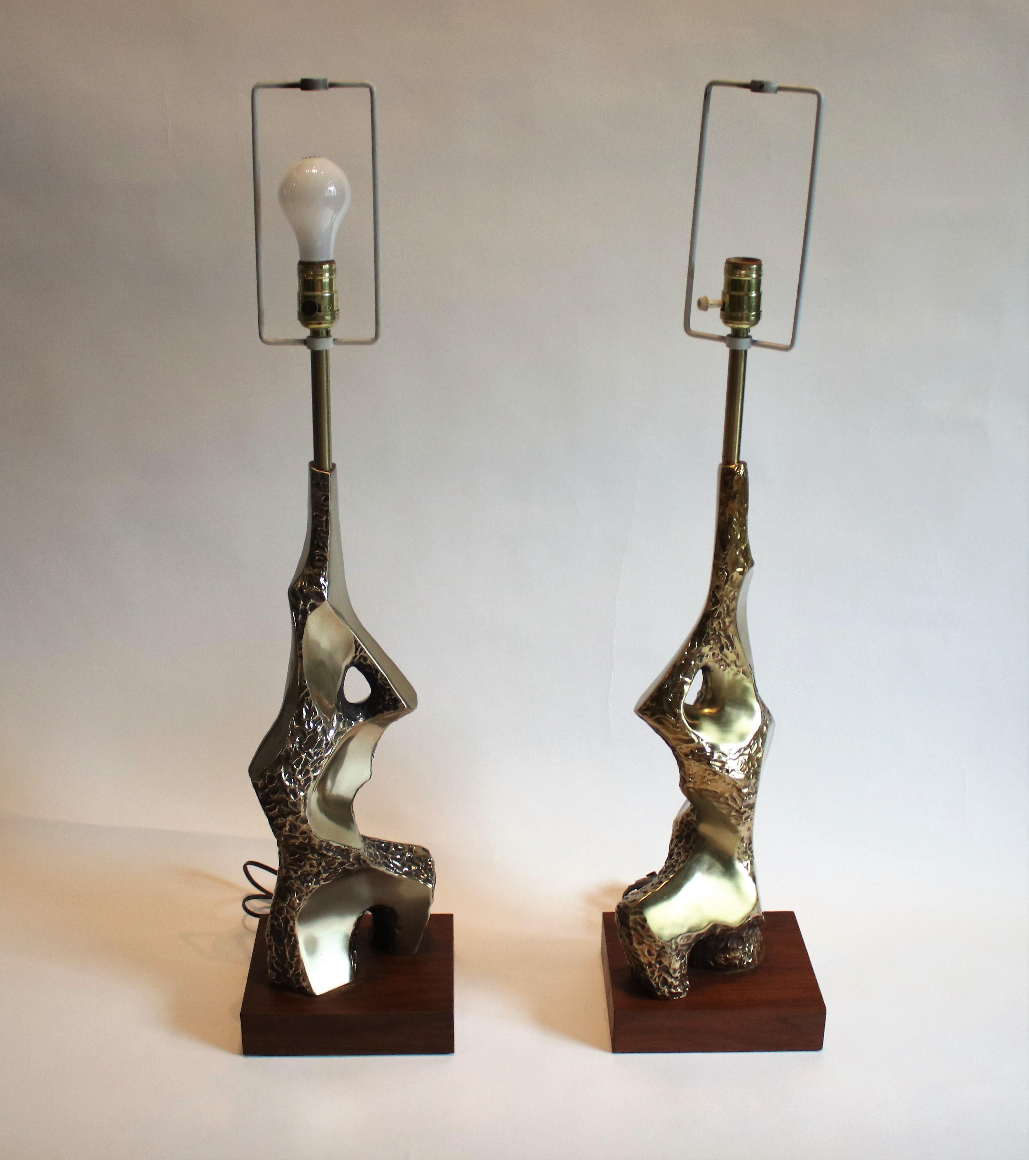 Mid-Century Modern Pair of Sculptural Brutalist Lamps by Laurel