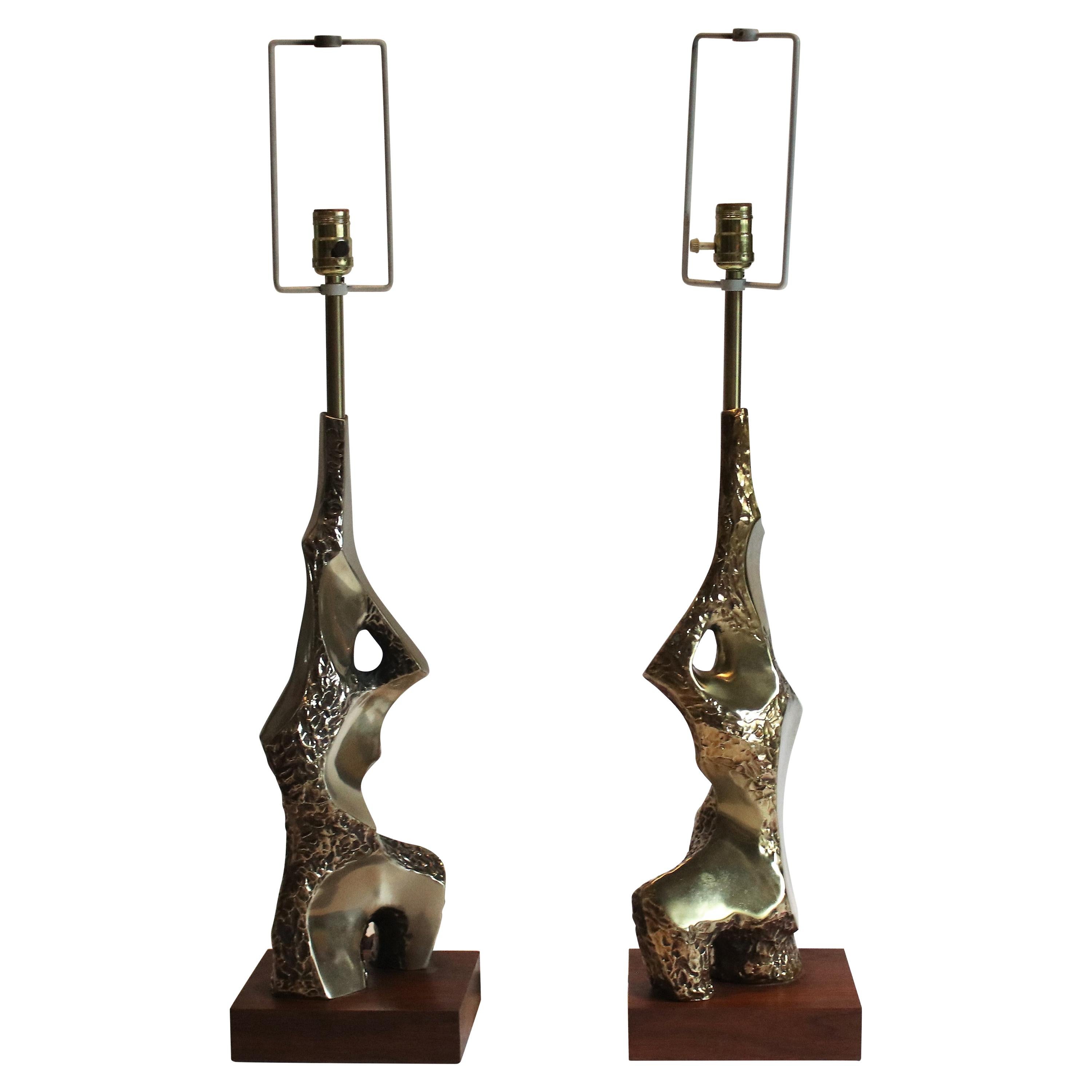 Pair of Sculptural Brutalist Lamps by Laurel