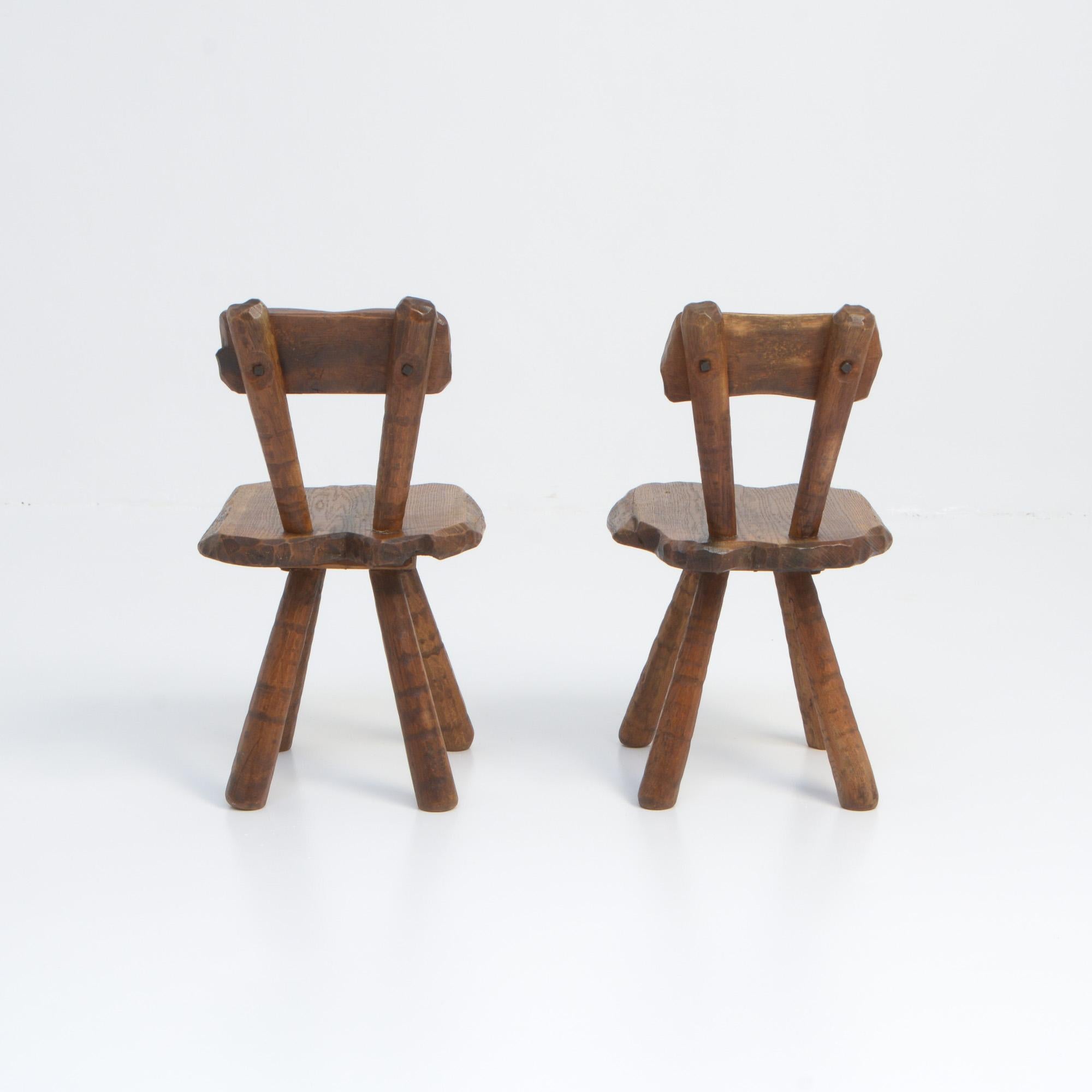 Pair of Sculptural Brutalist Oak Chairs, 1950s In Good Condition In Vlimmeren, BE