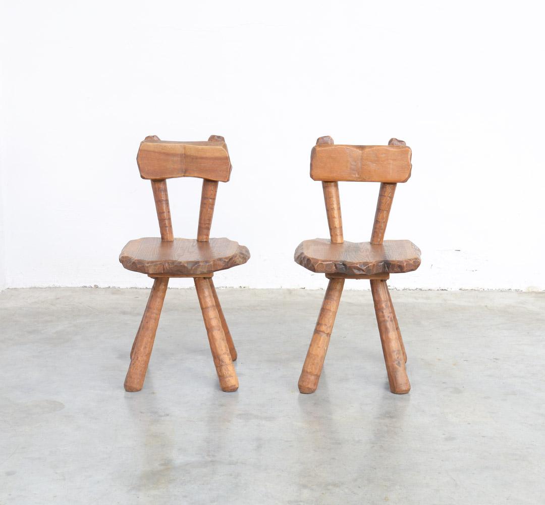 20th Century Pair of Sculptural Brutalist Oak Chairs, 1950s