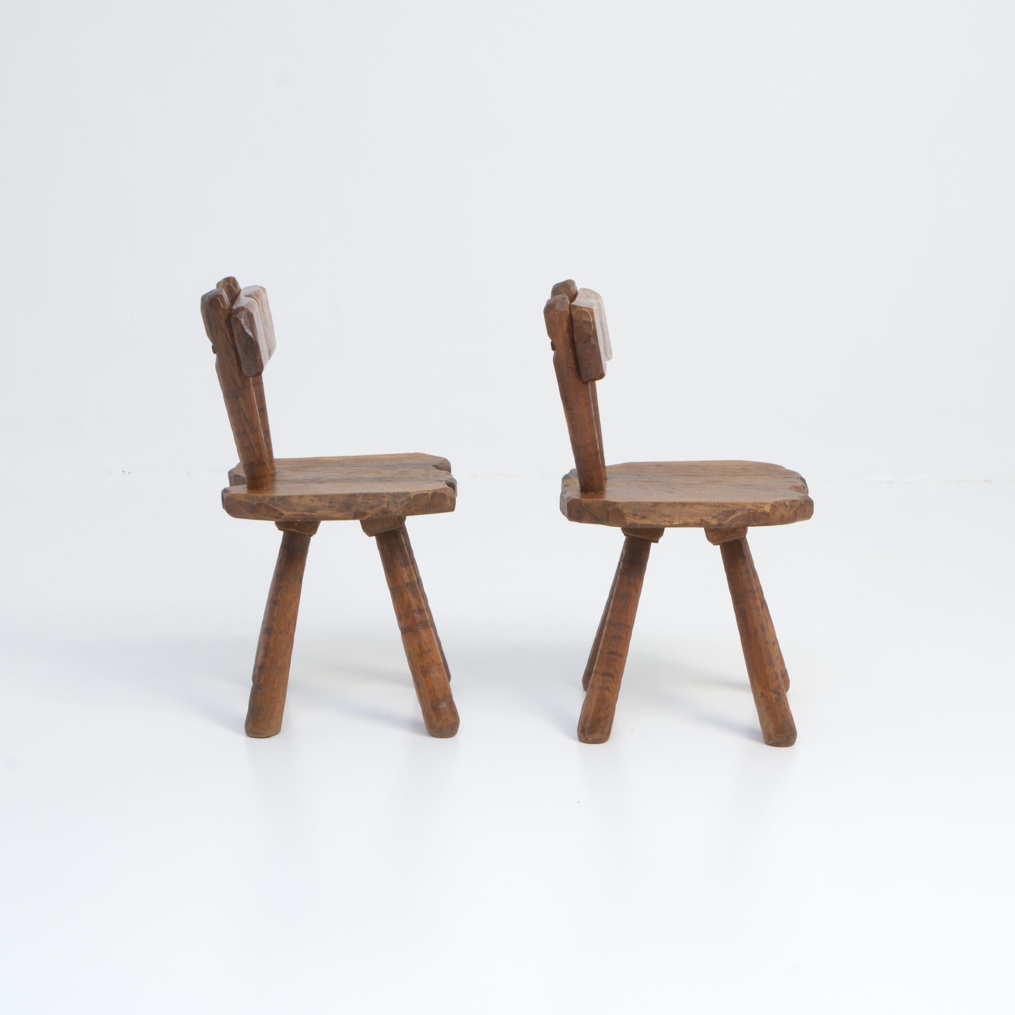 20th Century Pair of Sculptural Brutalist Oak Chairs, 1950s