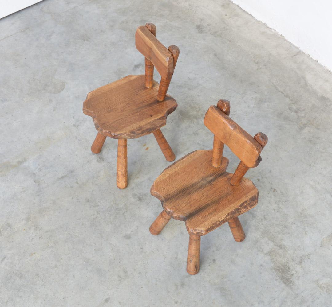 Pair of Sculptural Brutalist Oak Chairs, 1950s 1