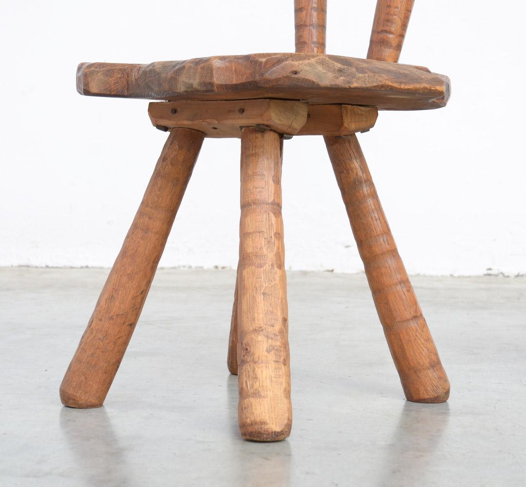 Pair of Sculptural Brutalist Oak Chairs, 1950s 4