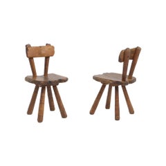 Pair of Sculptural Brutalist Oak Chairs, 1950s