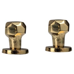 Paire de boutons de porte rotatifs sculpturaux brutalistes en bronze, 1970