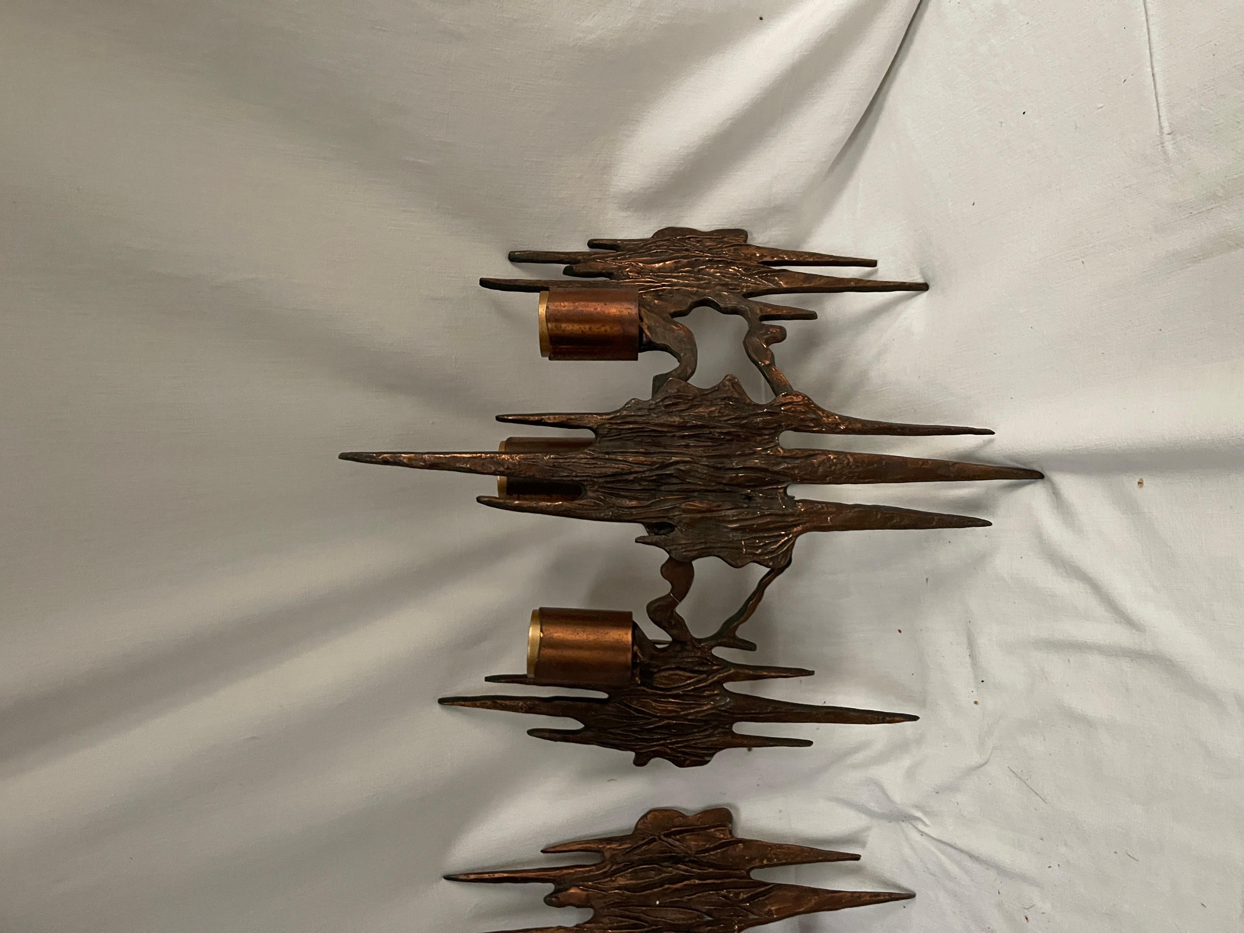 Mid-20th Century Pair of sculptural brutalist sconces For Sale