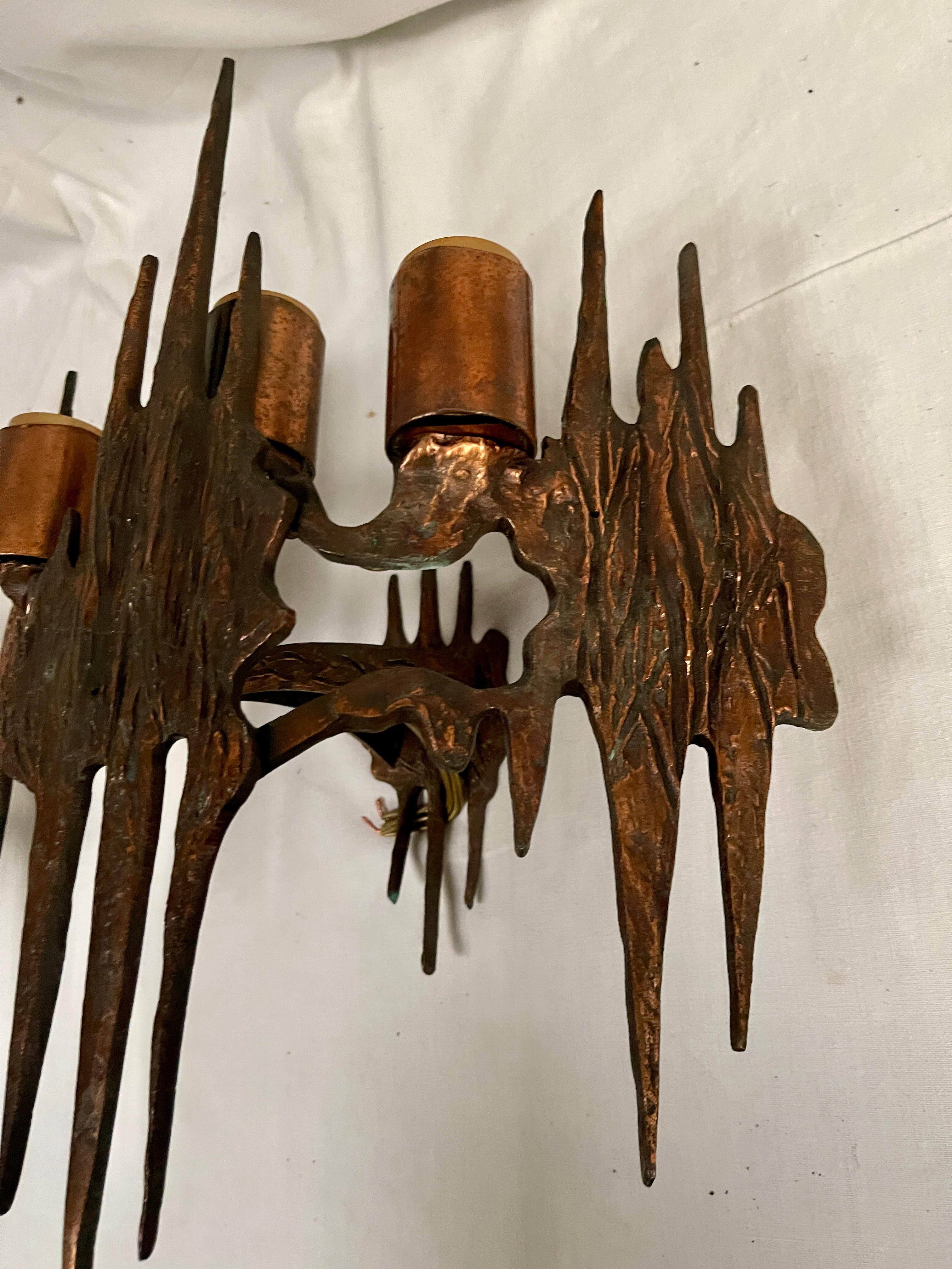Pair of sculptural brutalist sconces For Sale 1