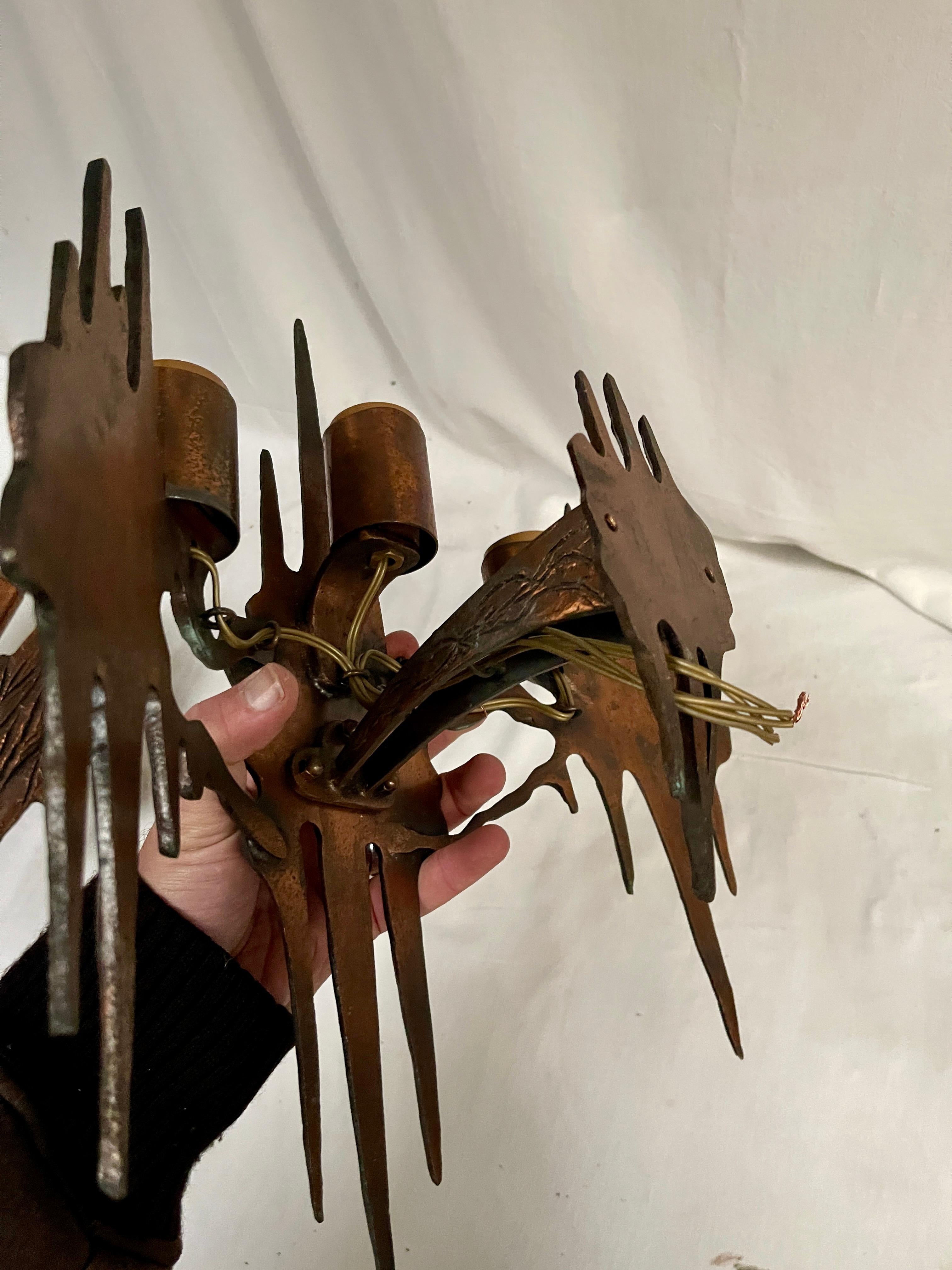 Pair of sculptural brutalist sconces For Sale 3