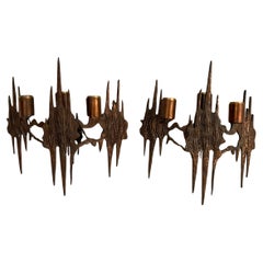 Pair of sculptural brutalist sconces