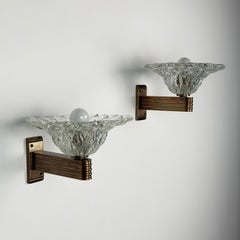 Pair of Sculptural “Bullicante” Glass Wall Sconces by Barovier & Toso, 1940s