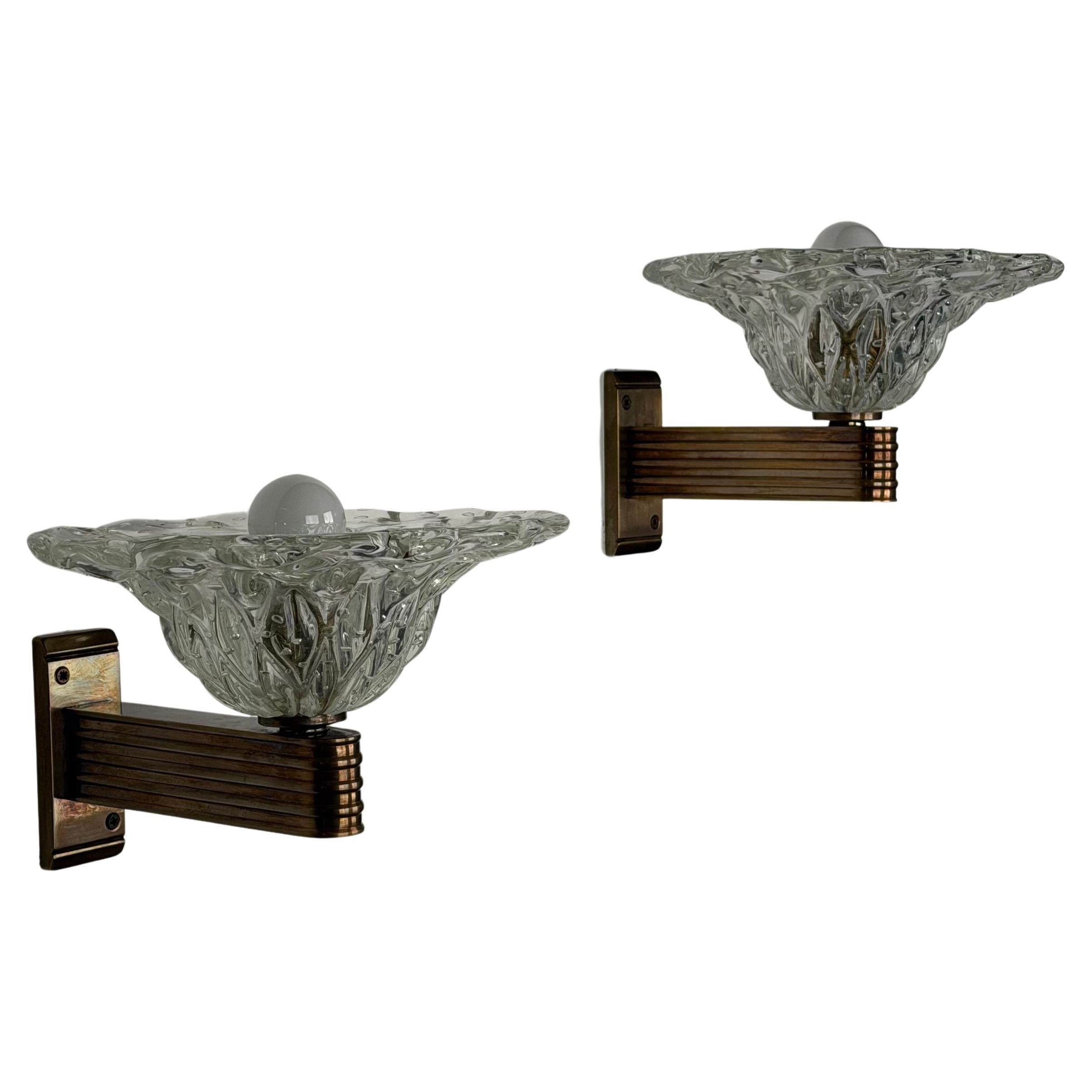 Pair of Sculptural “Bullicante” Glass Wall Sconces by Barovier & Toso, 1940s For Sale