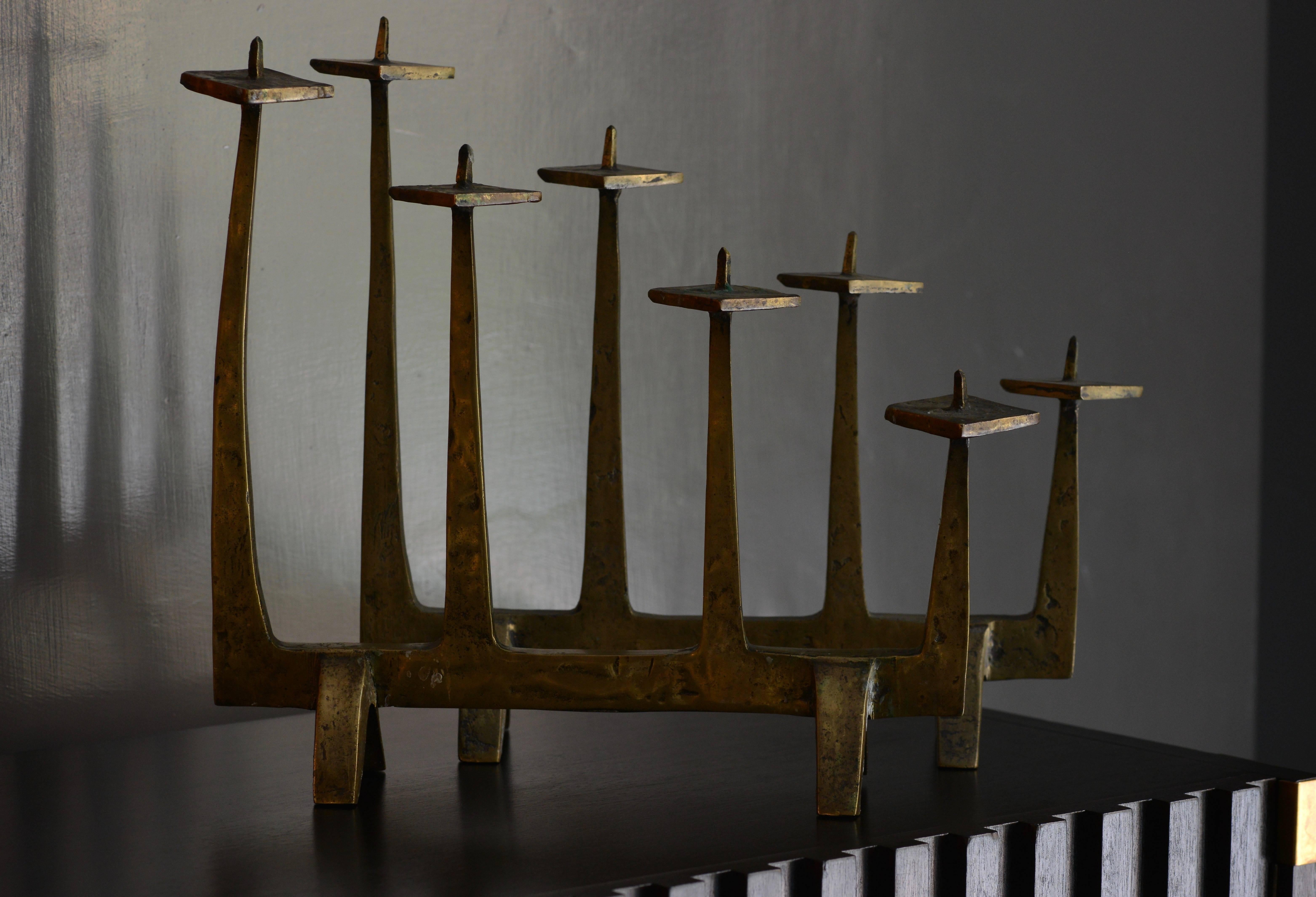 French Pair of Sculptural Candleholders in Massive Bronze, France, 1970s