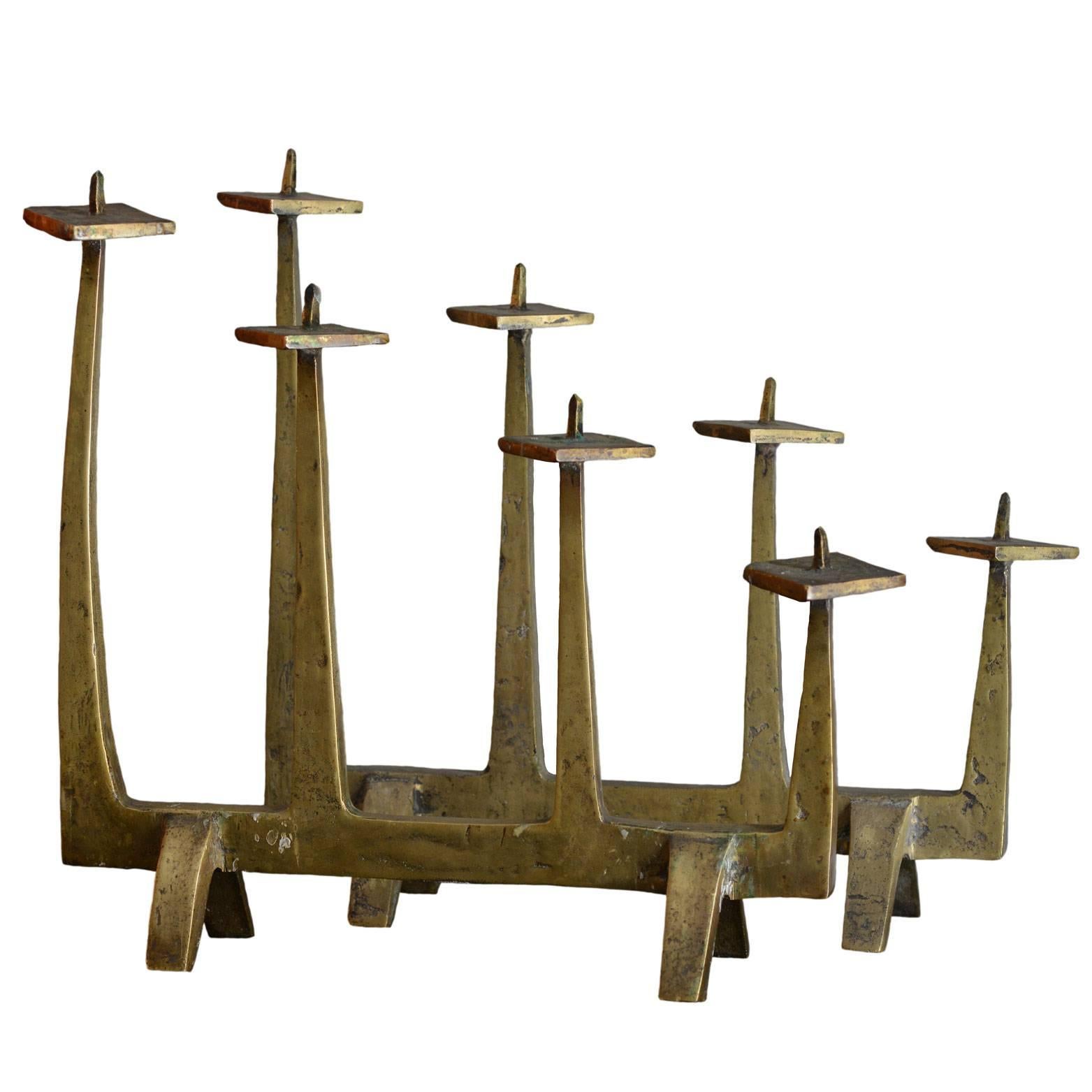 Pair of Sculptural Candleholders in Massive Bronze, France, 1970s