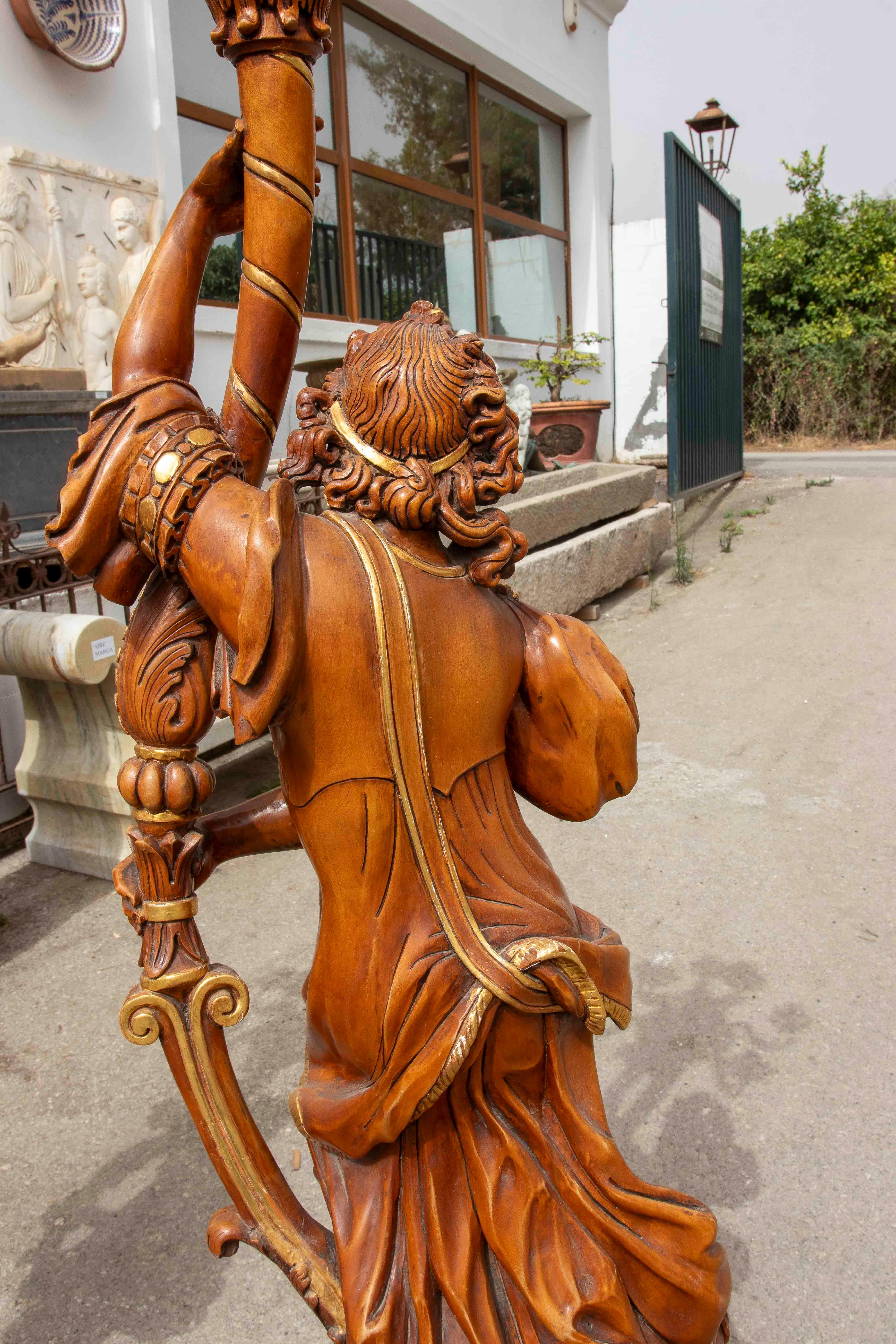Pair of Sculptural Candlesticks in Carved Wood, Electrified in the Baroque Style For Sale 5
