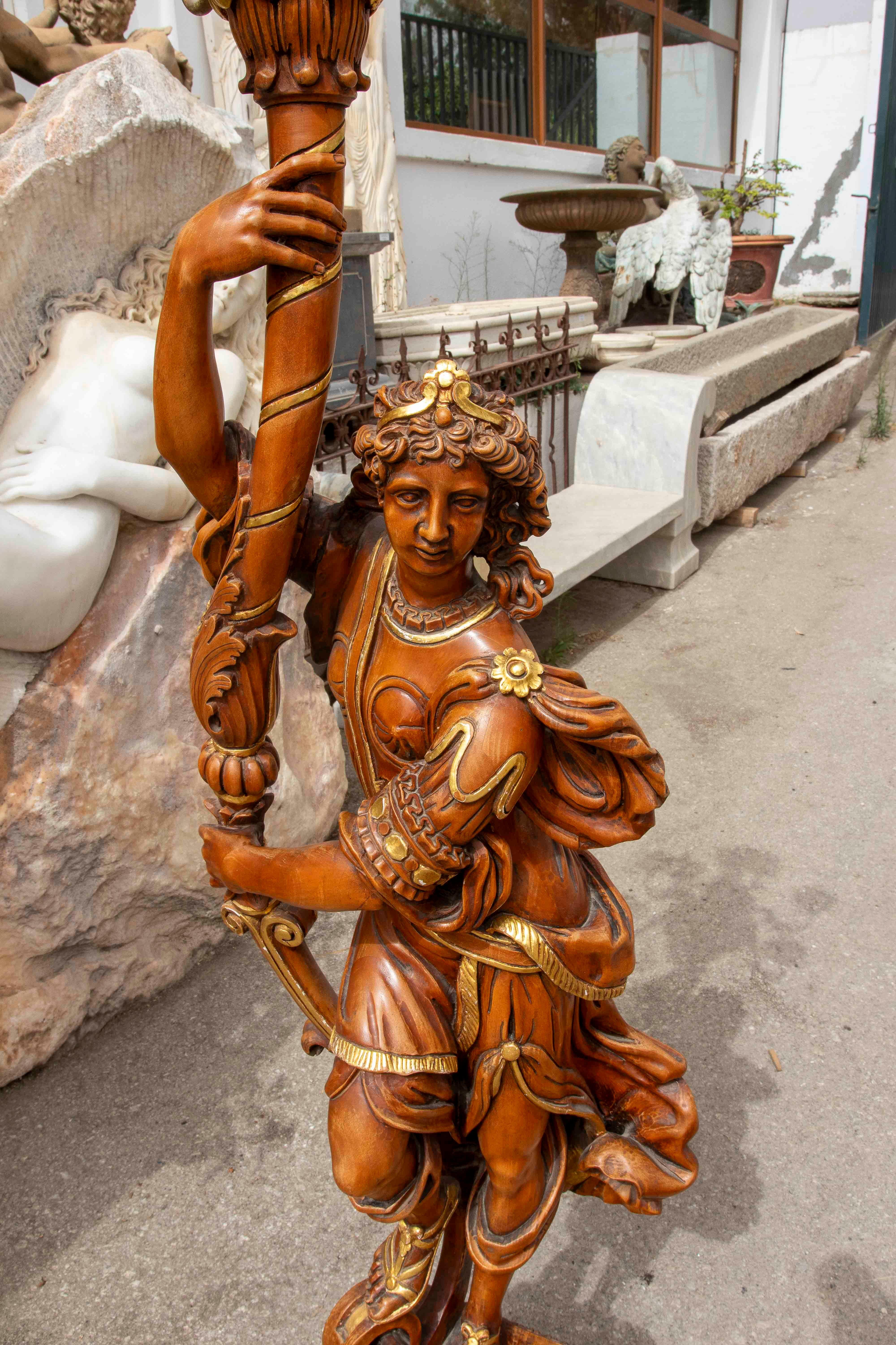 Pair of Sculptural Candlesticks in Carved Wood, Electrified in the Baroque Style In Good Condition For Sale In Marbella, ES