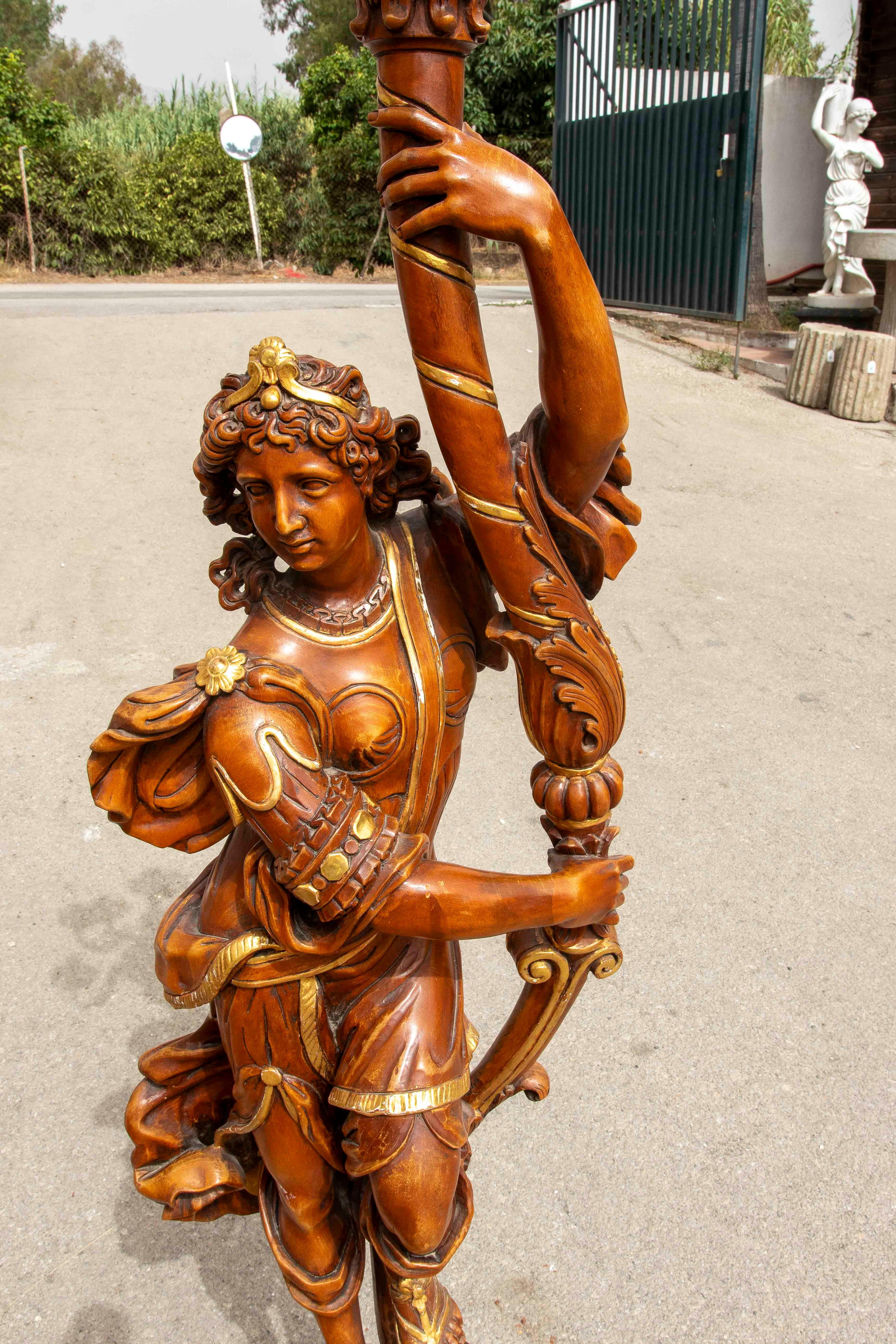 20th Century Pair of Sculptural Candlesticks in Carved Wood, Electrified in the Baroque Style For Sale
