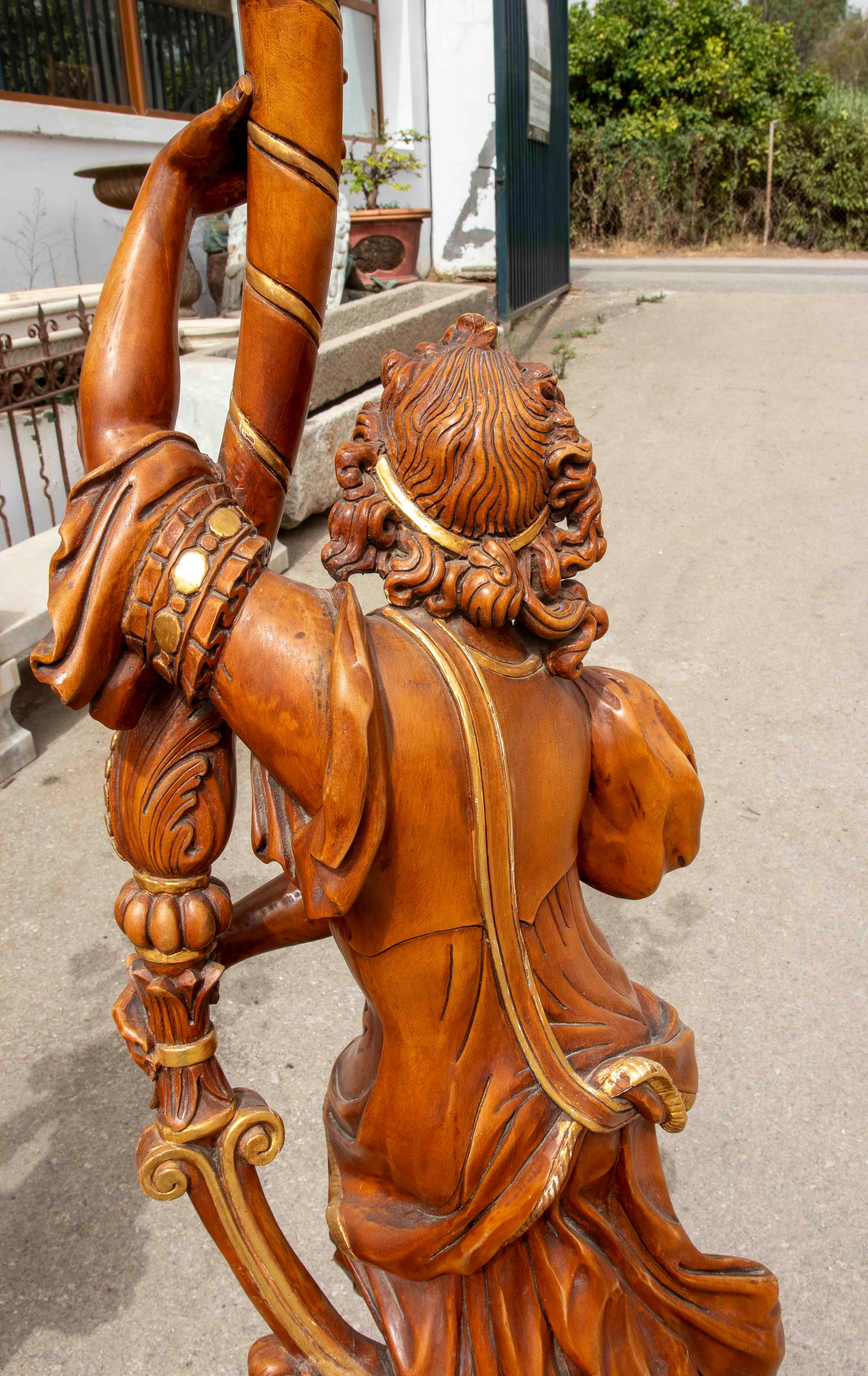 Pair of Sculptural Candlesticks in Carved Wood, Electrified in the Baroque Style For Sale 1