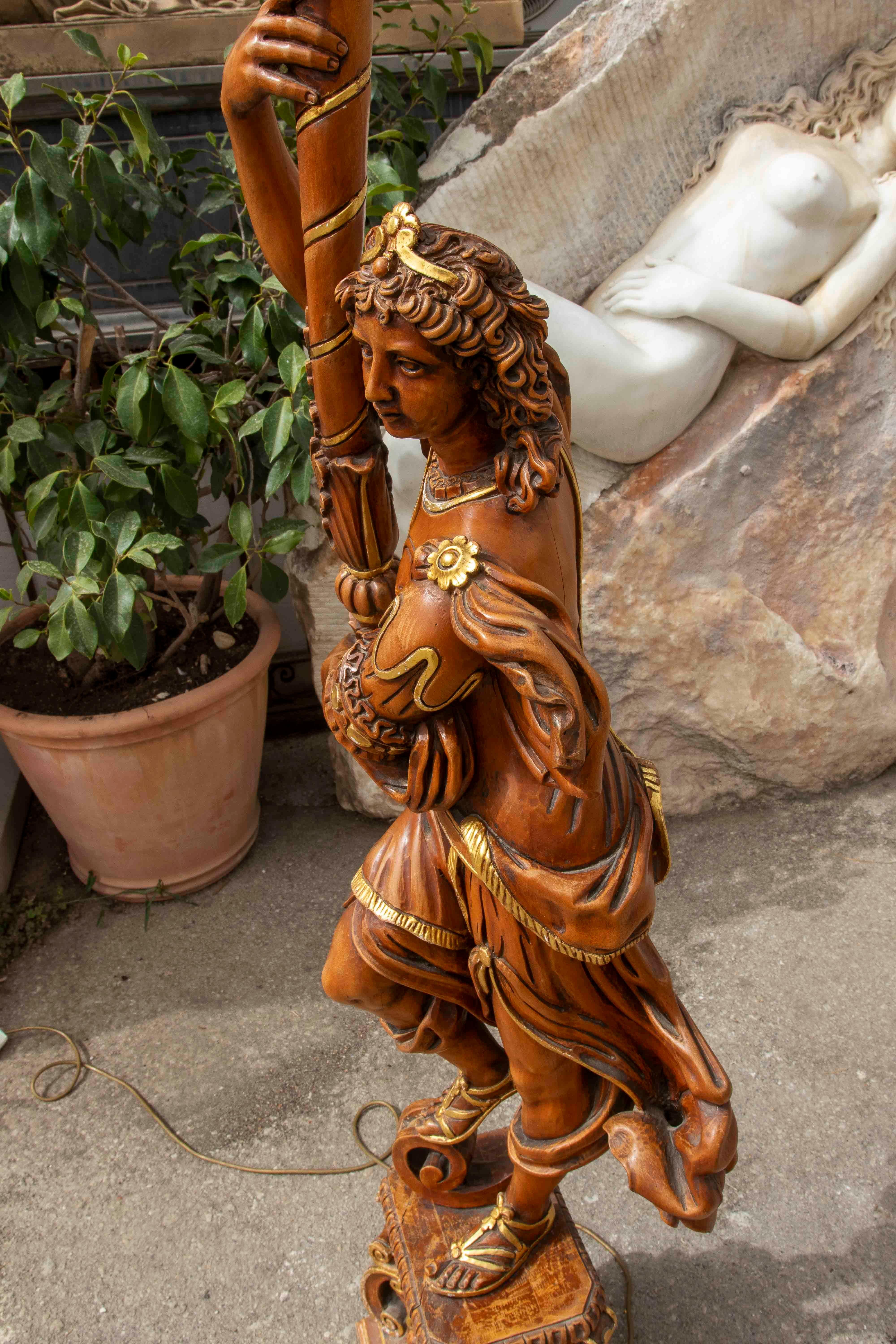 Pair of Sculptural Candlesticks in Carved Wood, Electrified in the Baroque Style For Sale 3
