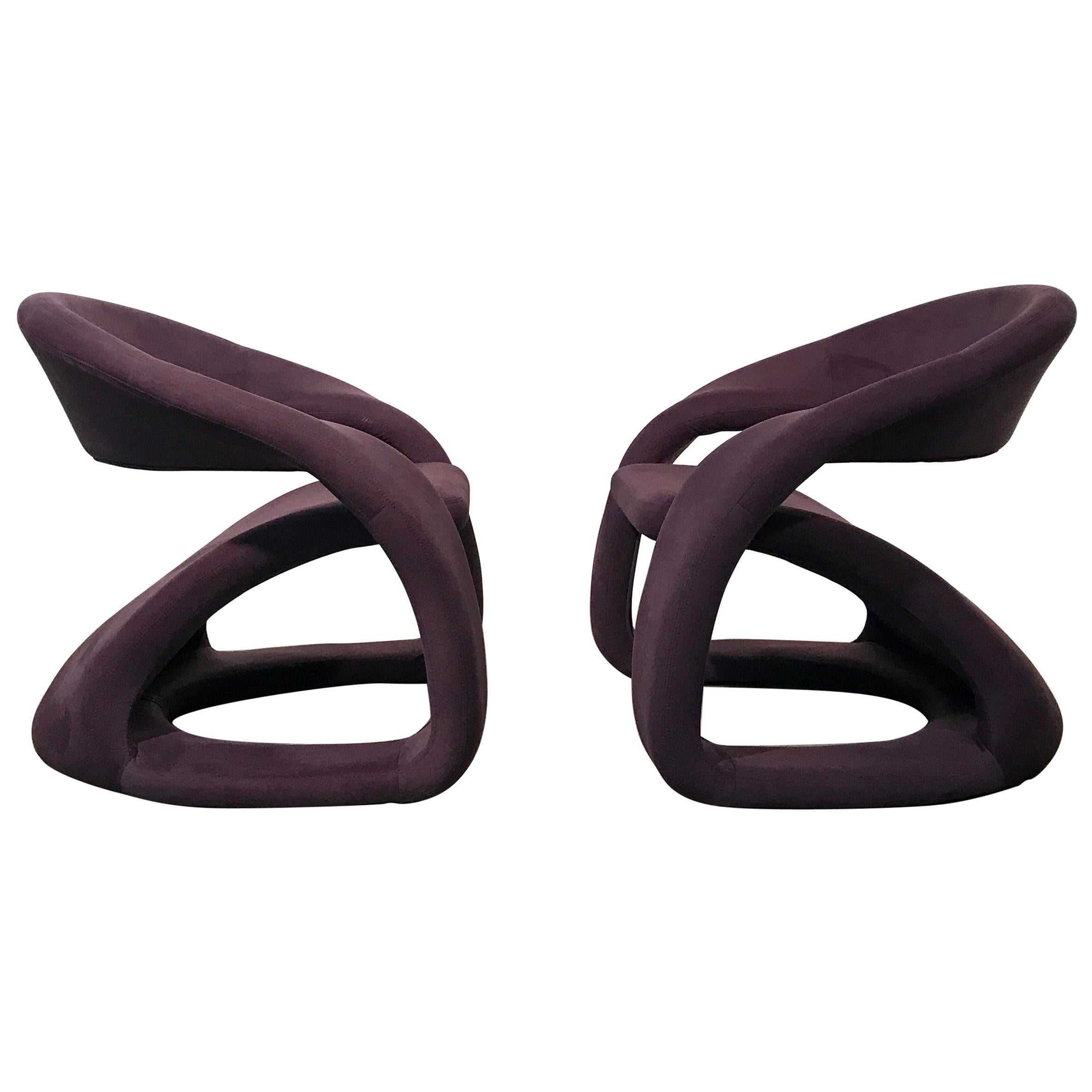Pair of Sculptural Cantilever Chairs with Ottoman Memphis Style