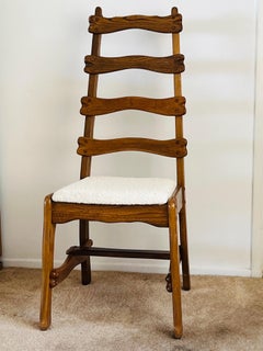 Pair of Sculptural Carved Oak Chairs in Cream Bouclé
