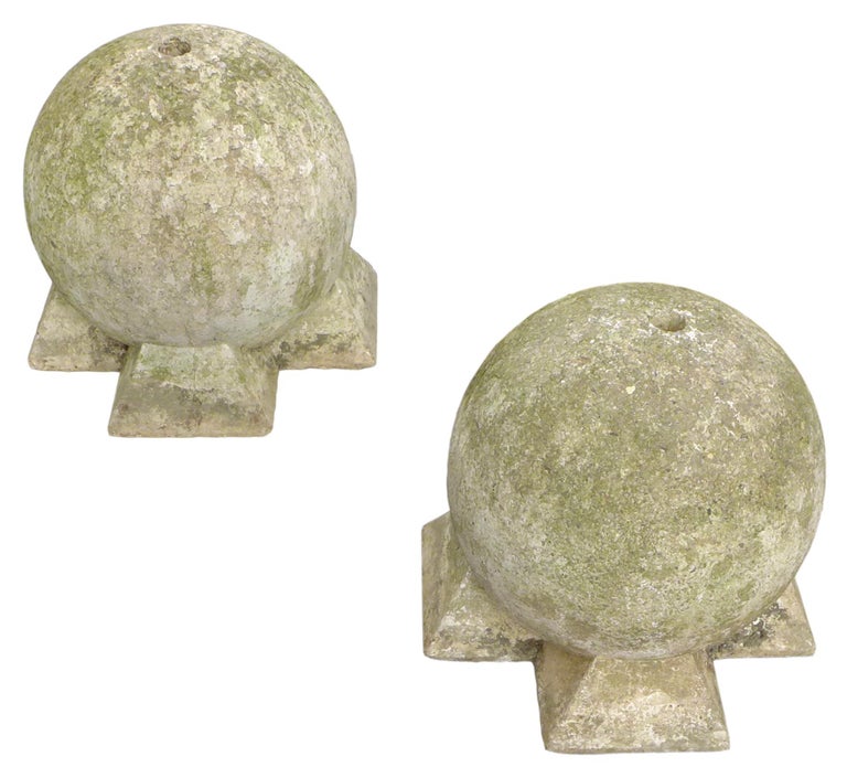 Pair of Sculptural Cast Stone Spheres For Sale at 1stDibs