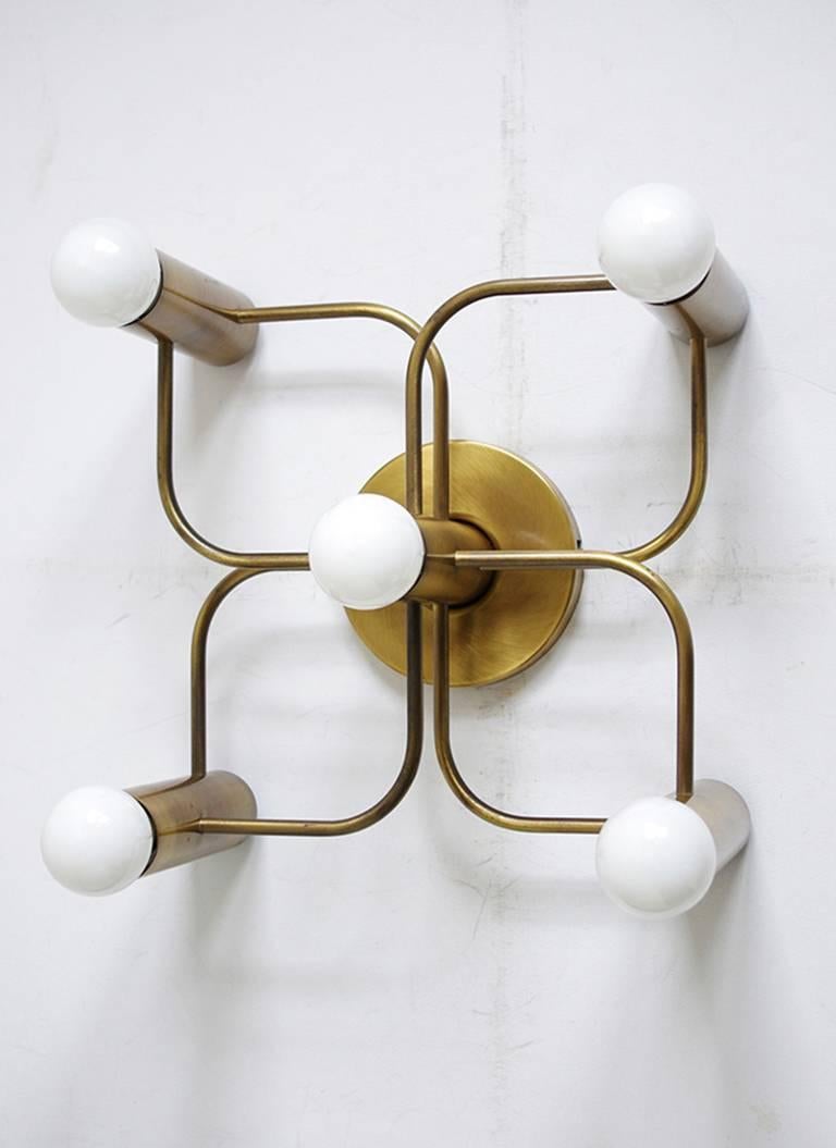 Minimalist Pair of Sculptural Ceiling or Wall Flush Mount Chandelier by Leola, 1960s