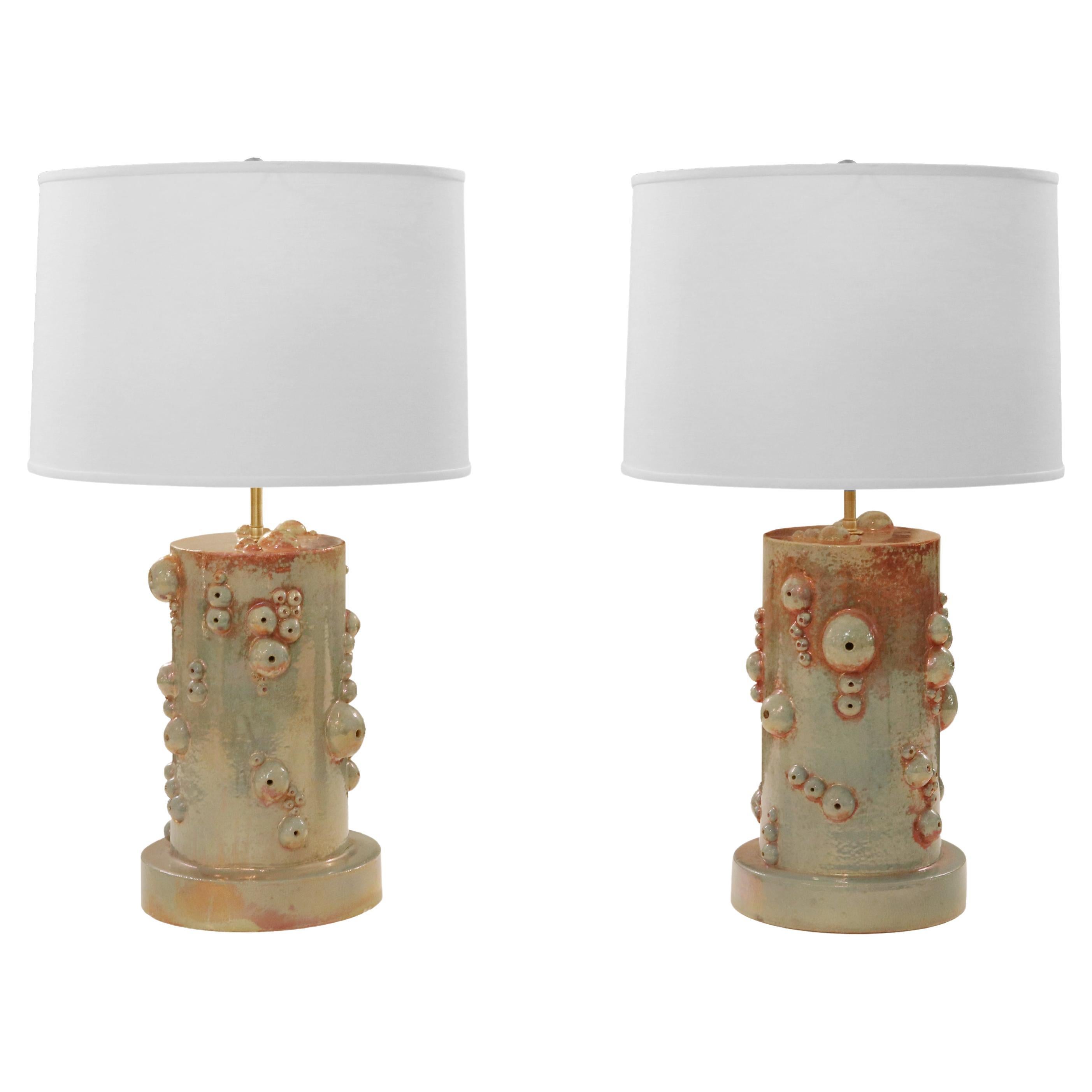 Pair of sculptural Ceramic Modernist Table Lamps For Sale