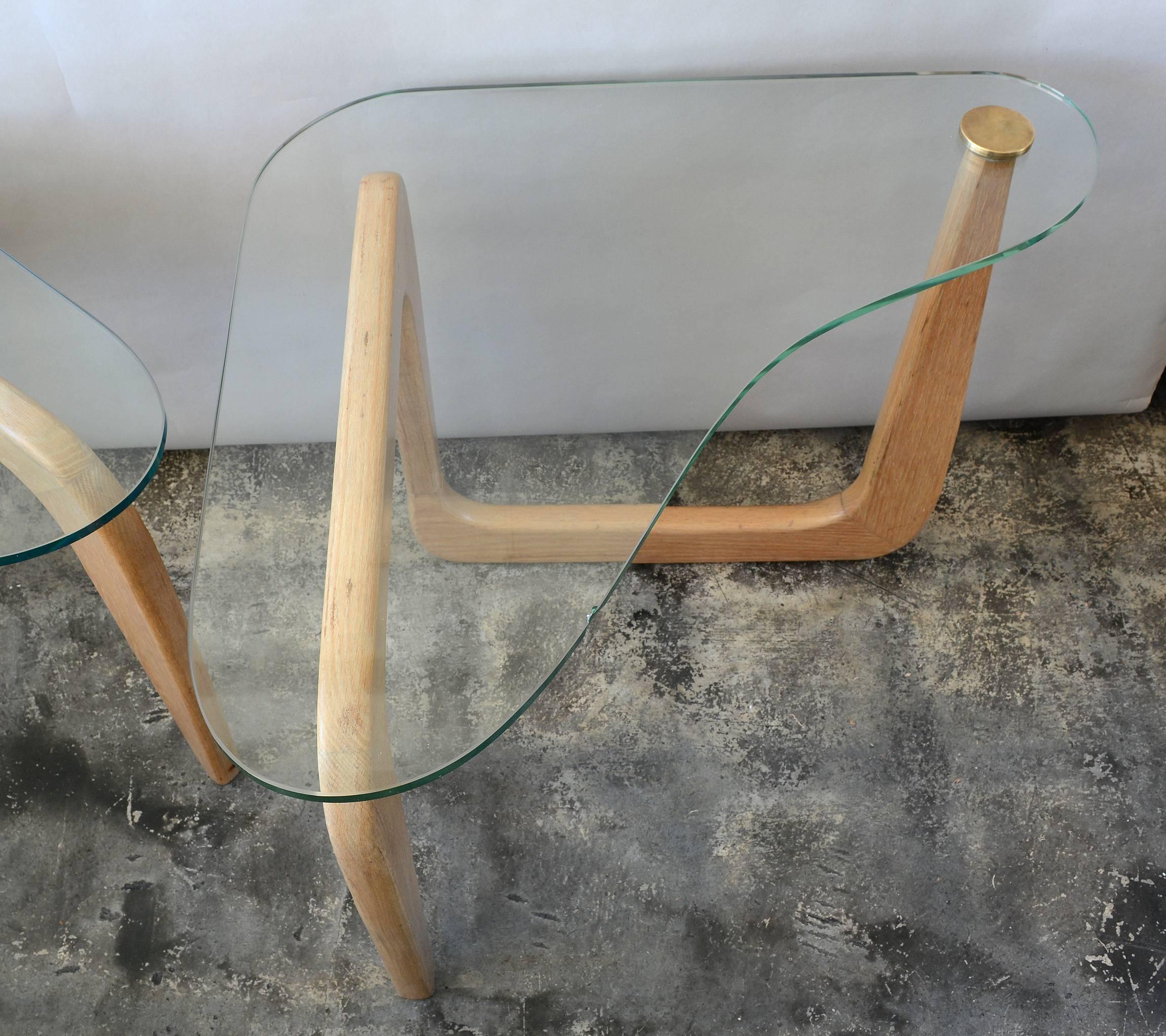 Pair of Sculptural Cerused Oak and Glass End Tables 3