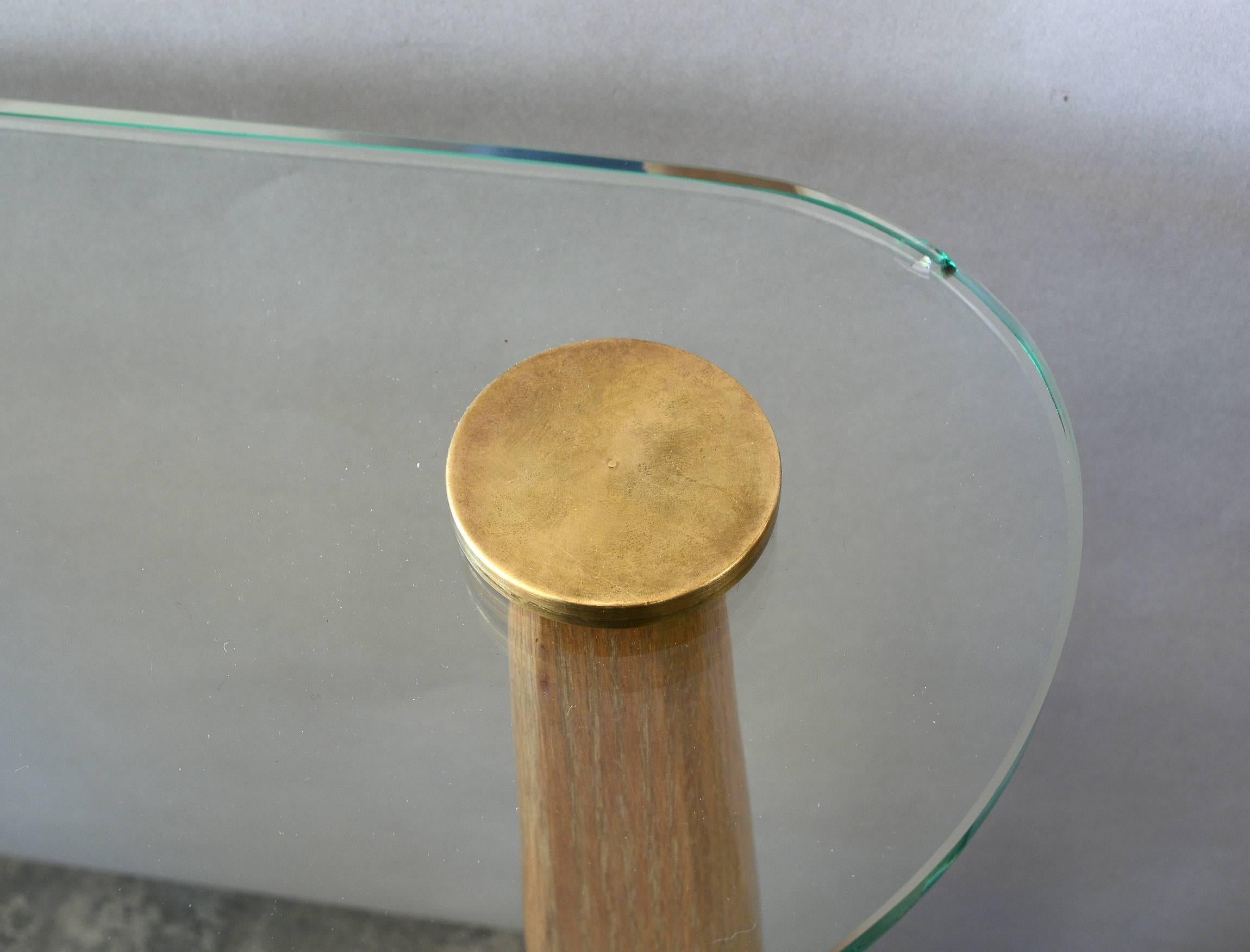 Brass Pair of Sculptural Cerused Oak and Glass End Tables