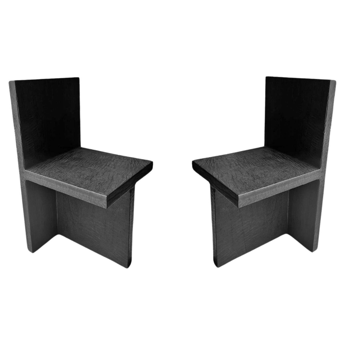 Pair of Sculptural Chairs Carved from Solid Mango Wood Modern Organic