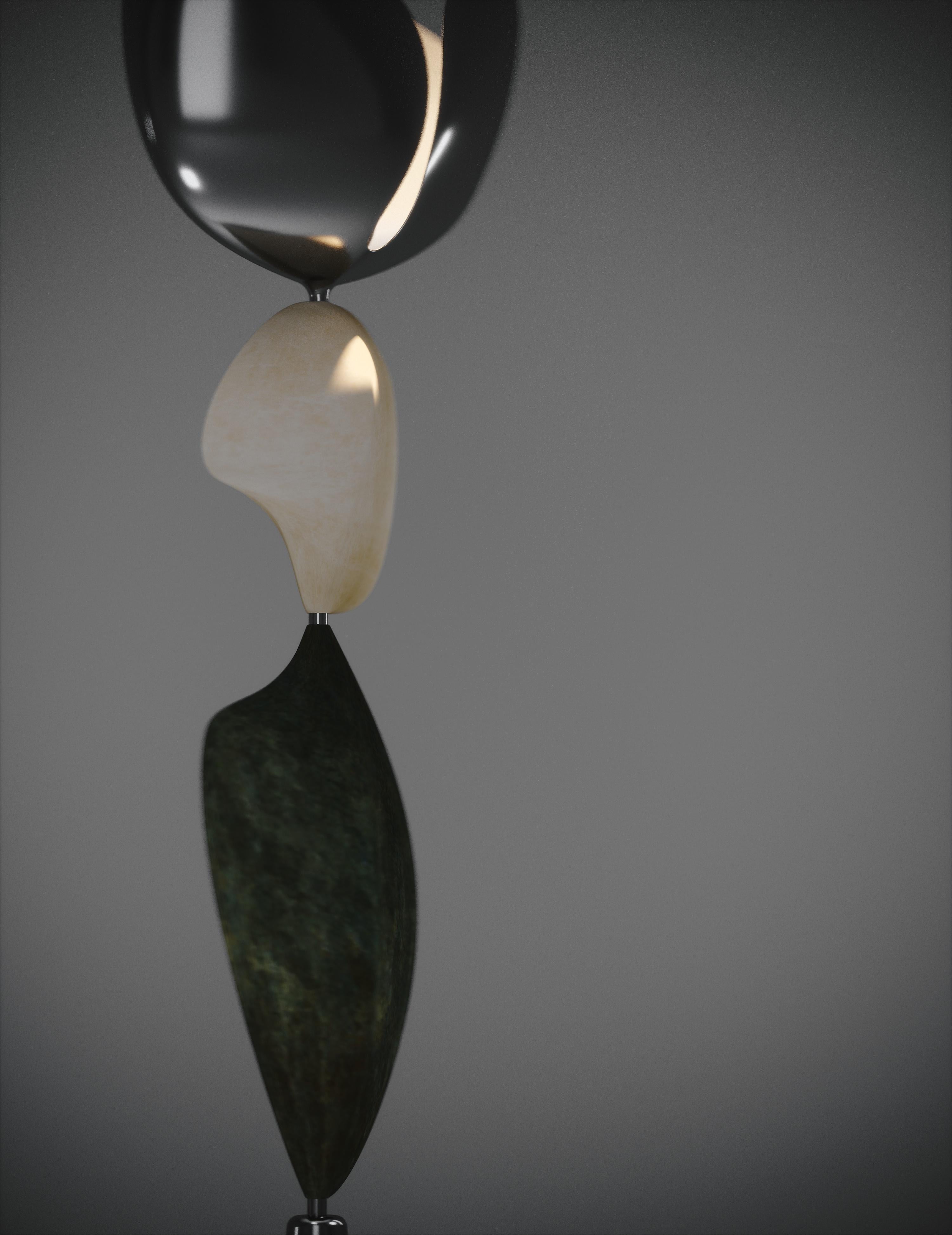 Paire de lampadaires sculpturaux en finition chrome avec incrustation en forme de coquille de stylo par Kifu Paris en vente 3