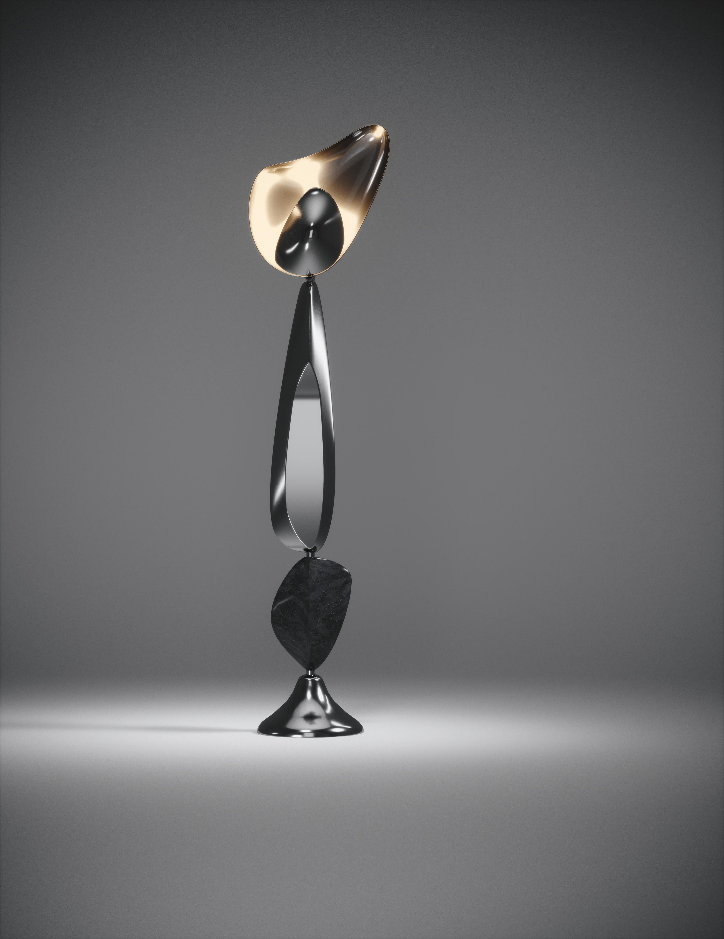 French Pair of Sculptural Chrome Finish Floor Lamps with Pen Shell Inlay by Kifu Paris For Sale