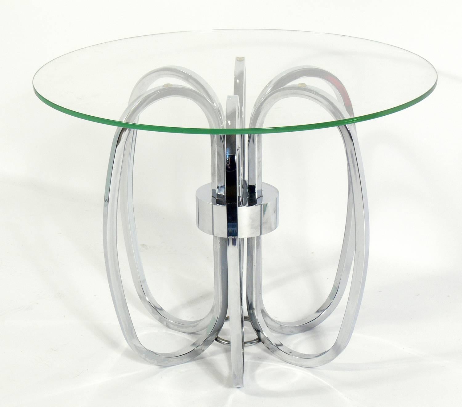 Mid-Century Modern Paire de tables sculpturales en chrome en forme de boucles en vente