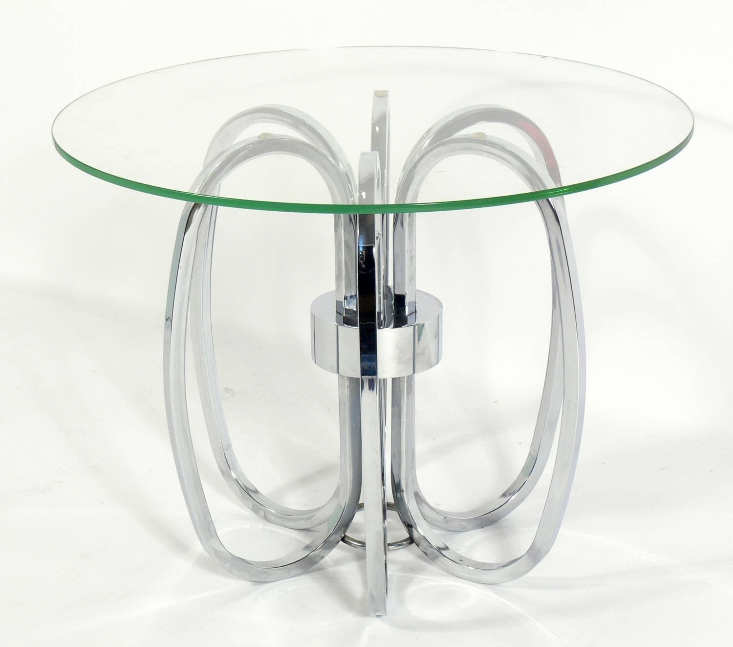 Mid-Century Modern Pair of Sculptural Chrome Loop Tables