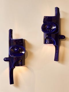 Pair of Sculptural Cobalt Blue Glazed Ceramic Wall Sconces by Olivia Cognet