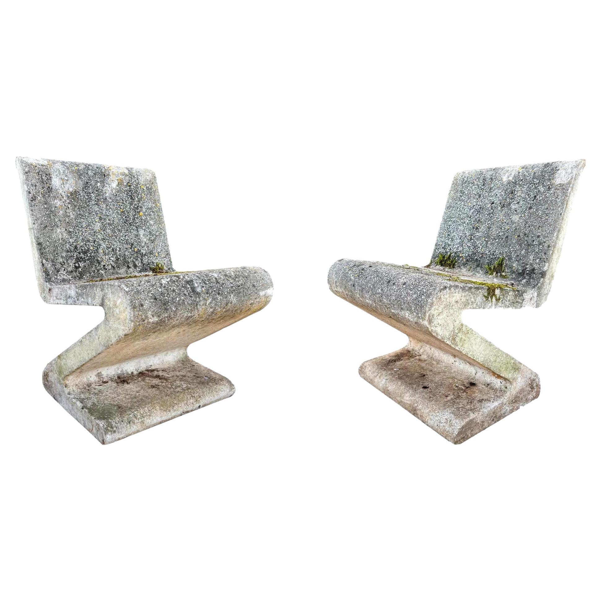 Pair of Sculptural Concrete Zig Zag Chairs, 1960s Switzerland For Sale