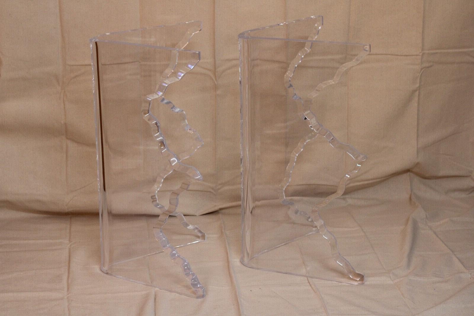 Coppia di basi per tavolo da pranzo in lucite modellata a spessore con bordo in ghiaccio a fiamma scultorea in vendita 3