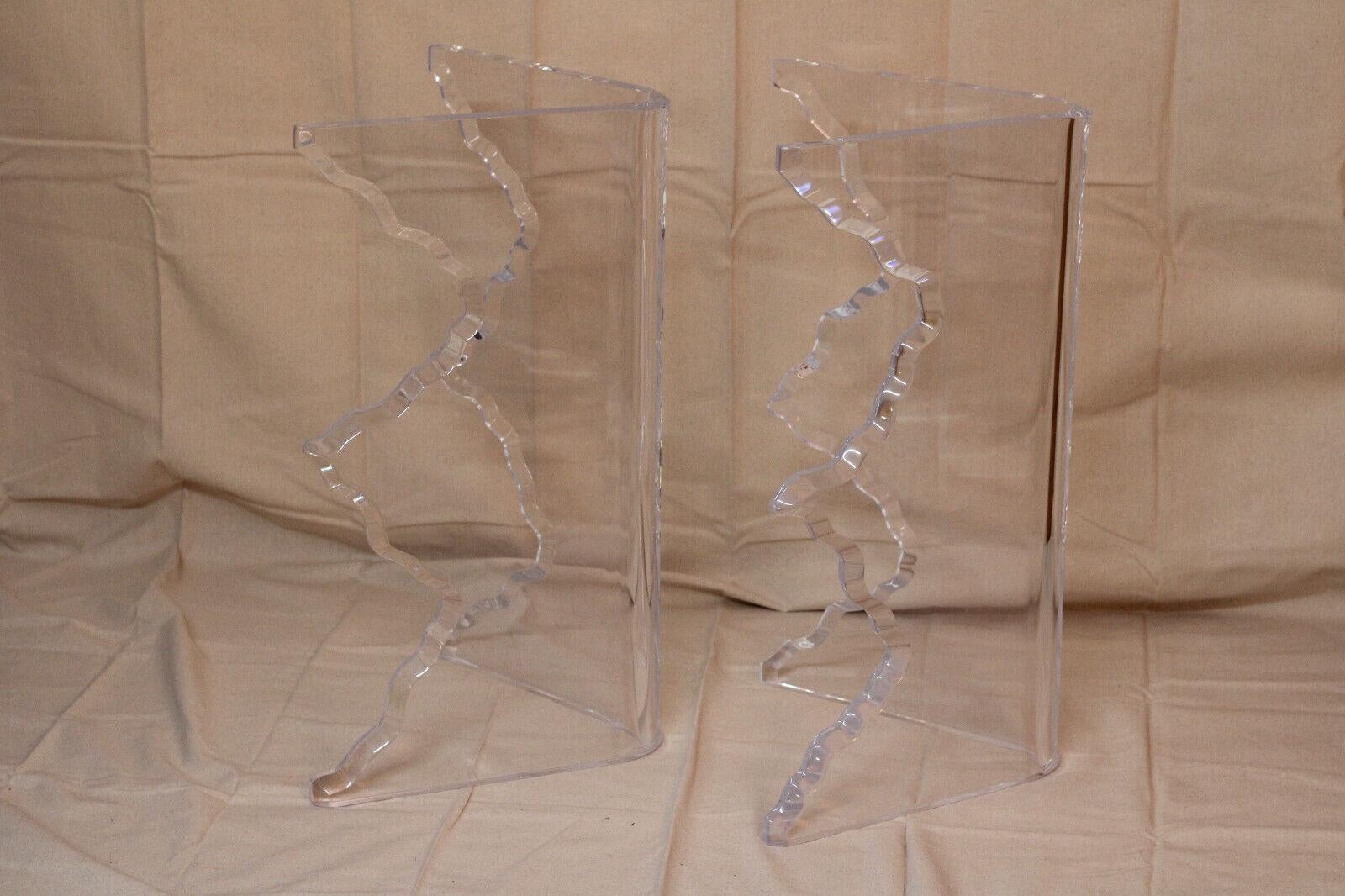 Coppia di basi per tavolo da pranzo in lucite modellata a spessore con bordo in ghiaccio a fiamma scultorea in vendita 5