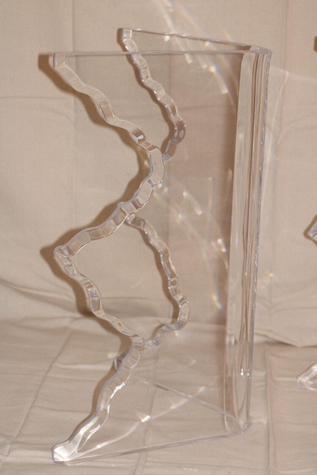 Late 20th Century Pair of Sculptural Cracked Ice Edge Thick Molded Lucite Dining Table Bases For Sale
