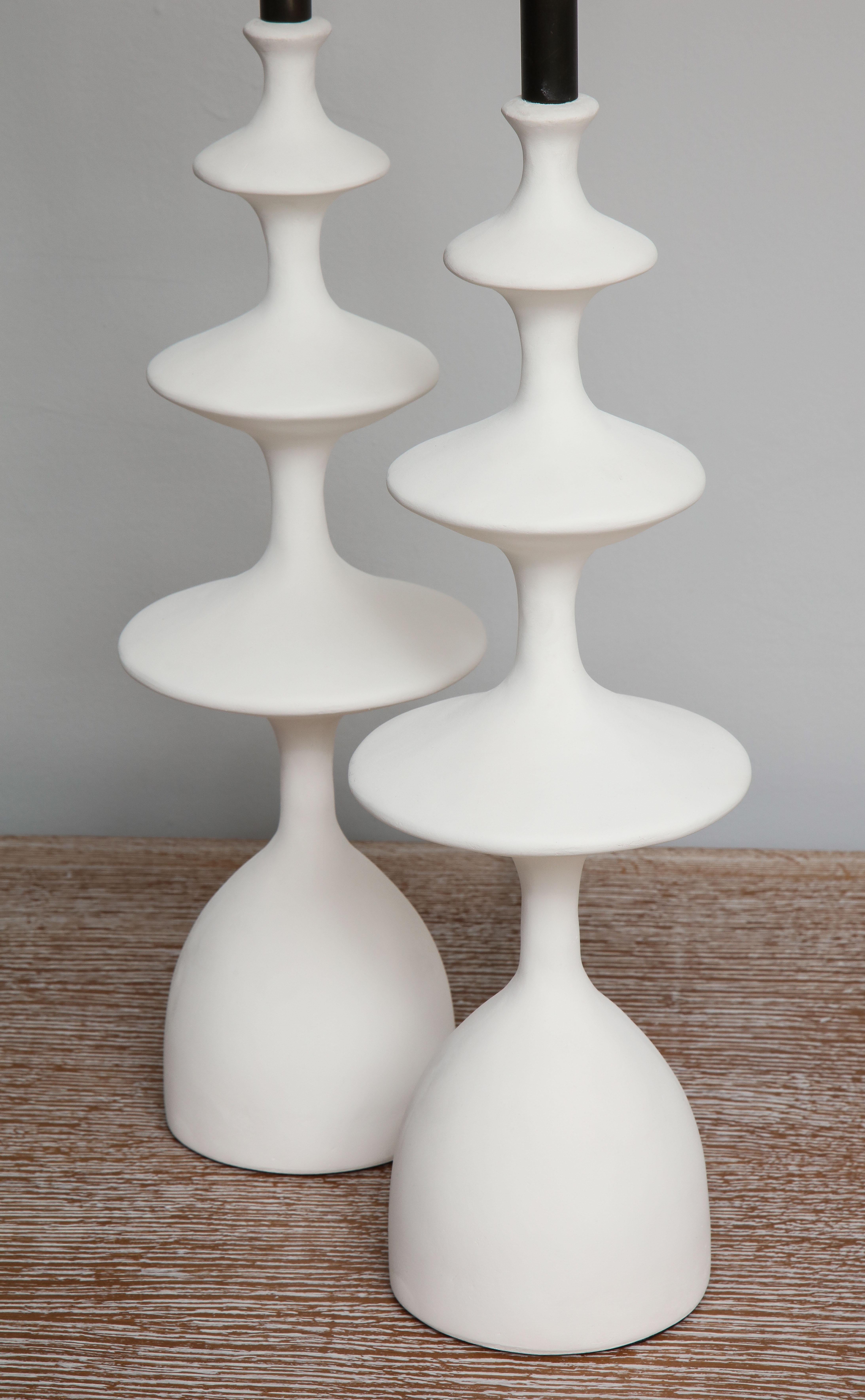 Modern Custom Pair of Sculptural Plaster Table Lamps For Sale