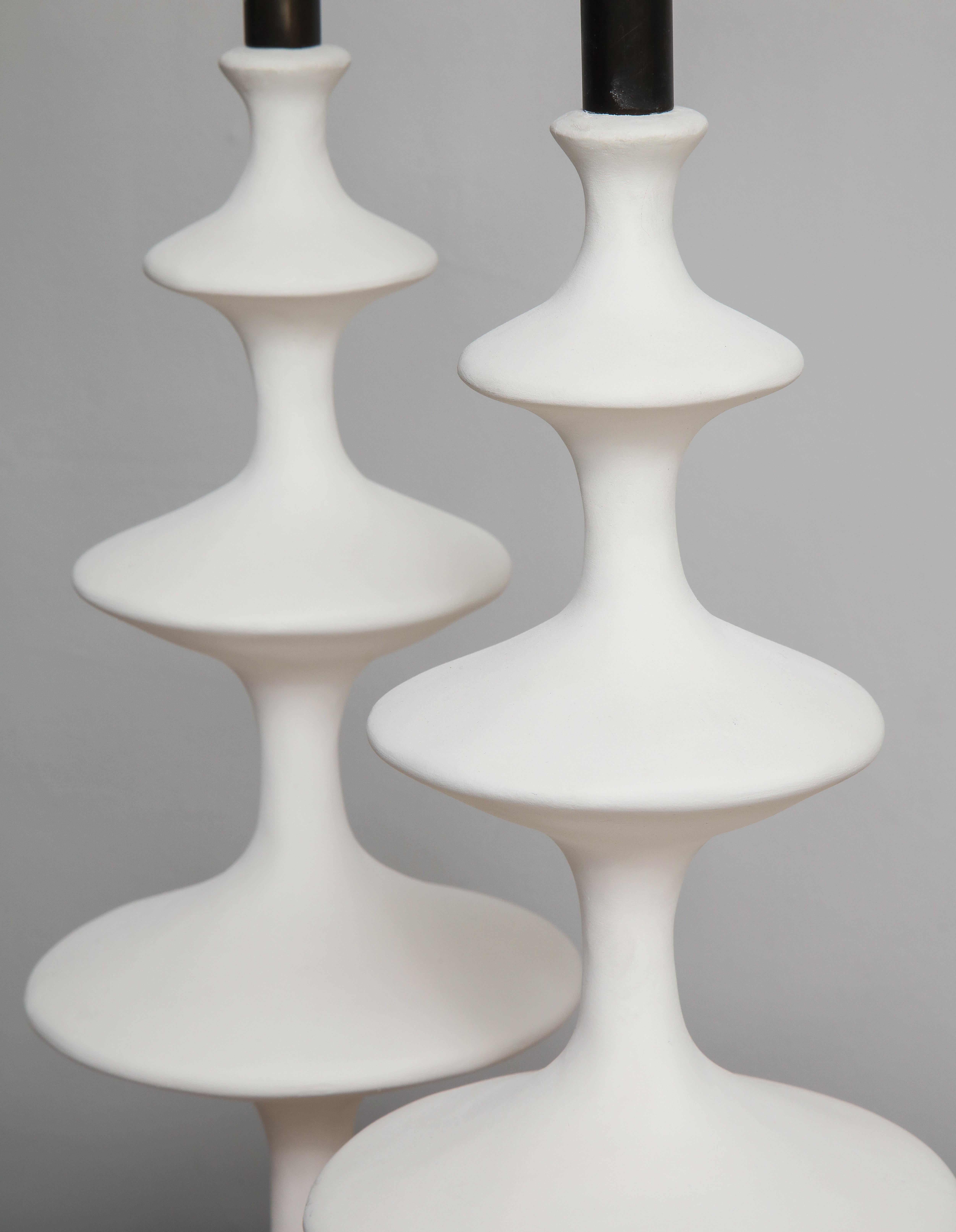 American Custom Pair of Sculptural Plaster Table Lamps For Sale