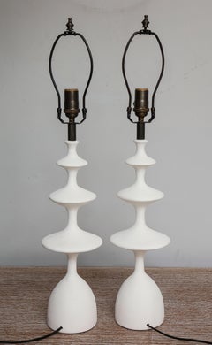 Custom Pair of Sculptural Plaster Table Lamps