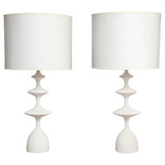 Custom Pair of Sculptural Plaster Table Lamps