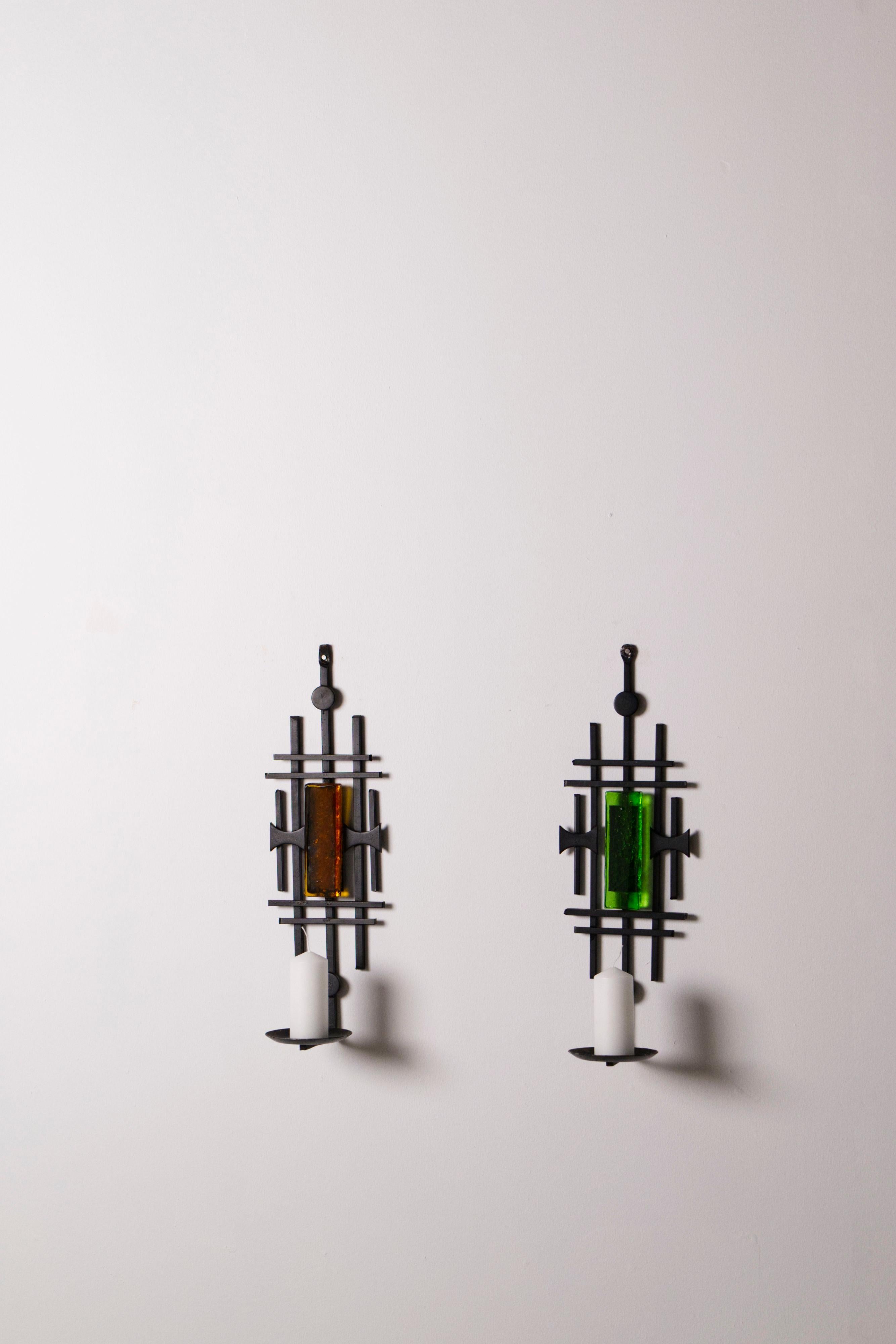 Scandinavian Modern Pair of Sculptural Danish Candle Sconces from Dantoft Kunstartikler, 1970s For Sale