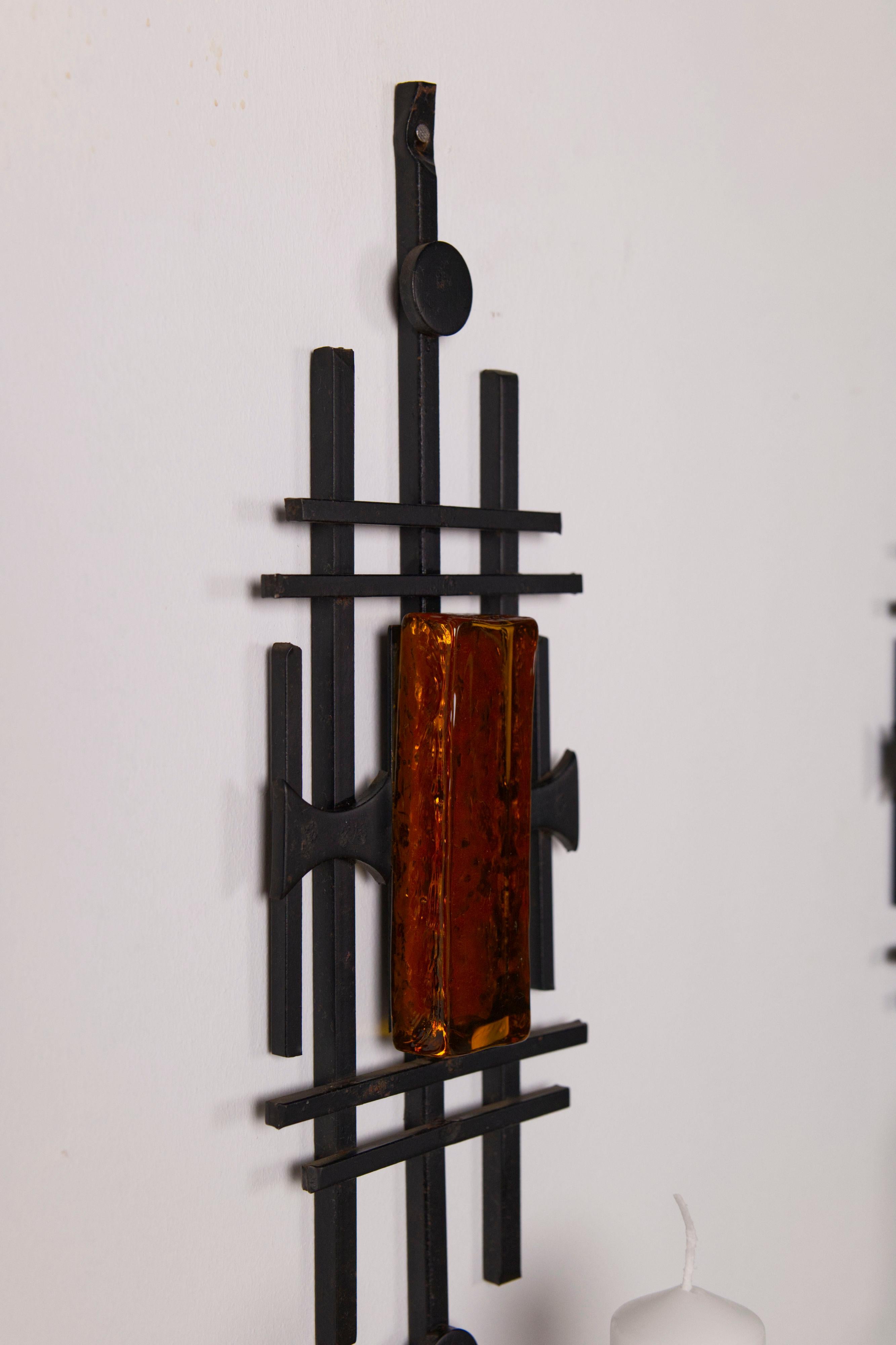 Forged Pair of Sculptural Danish Candle Sconces from Dantoft Kunstartikler, 1970s For Sale