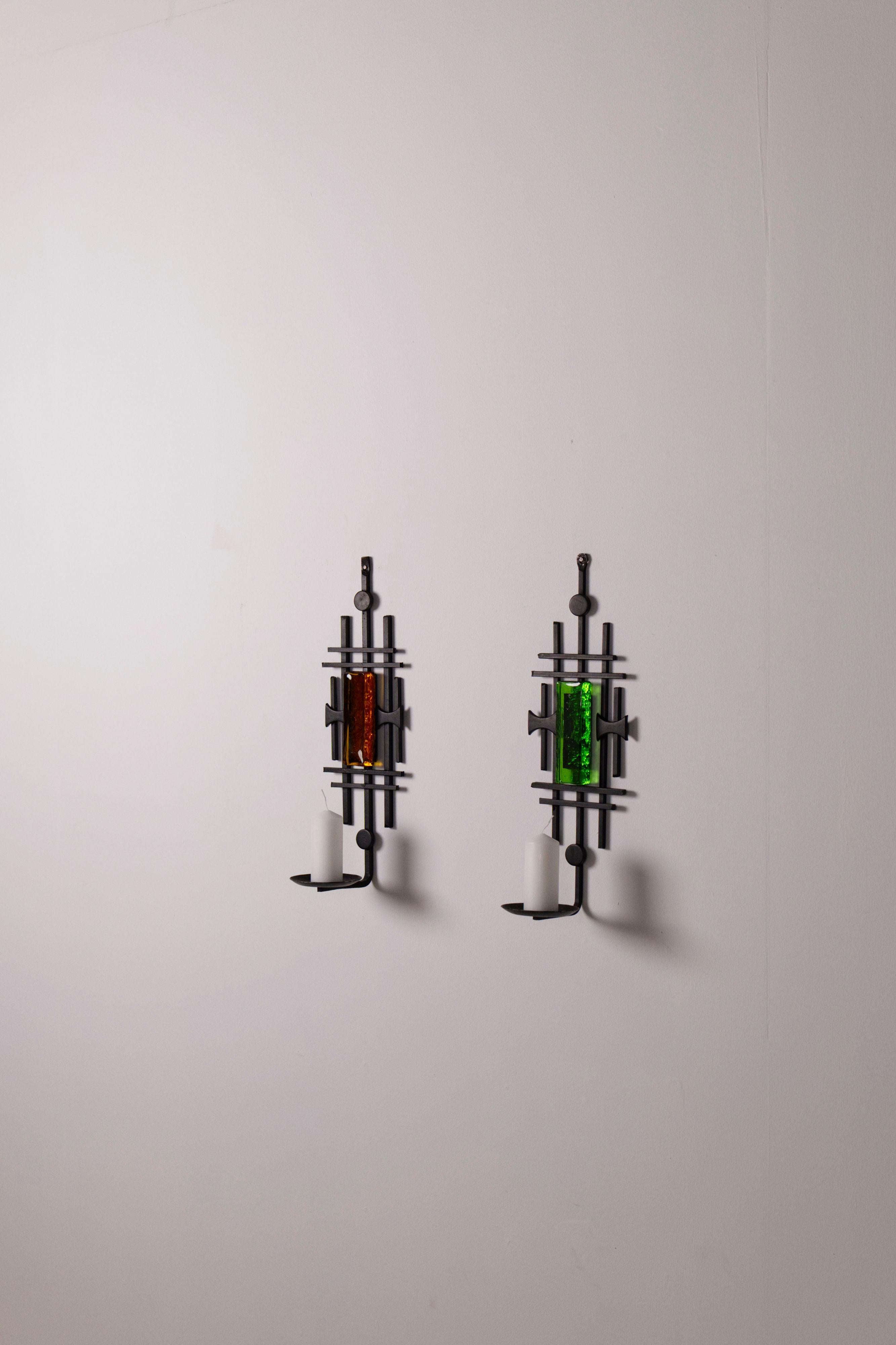Pair of Sculptural Danish Candle Sconces from Dantoft Kunstartikler, 1970s For Sale 1