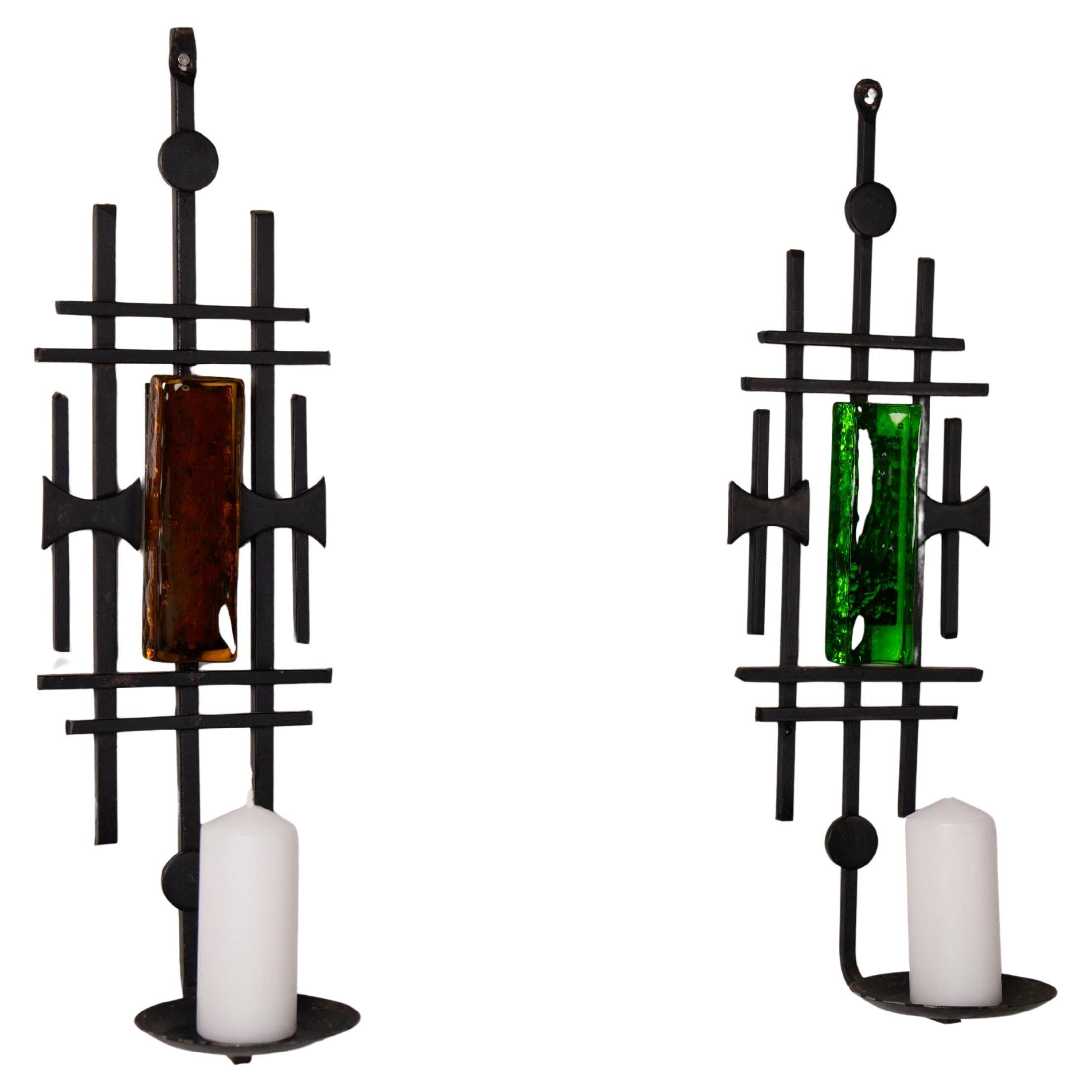 Pair of Sculptural Danish Candle Sconces from Dantoft Kunstartikler, 1970s For Sale